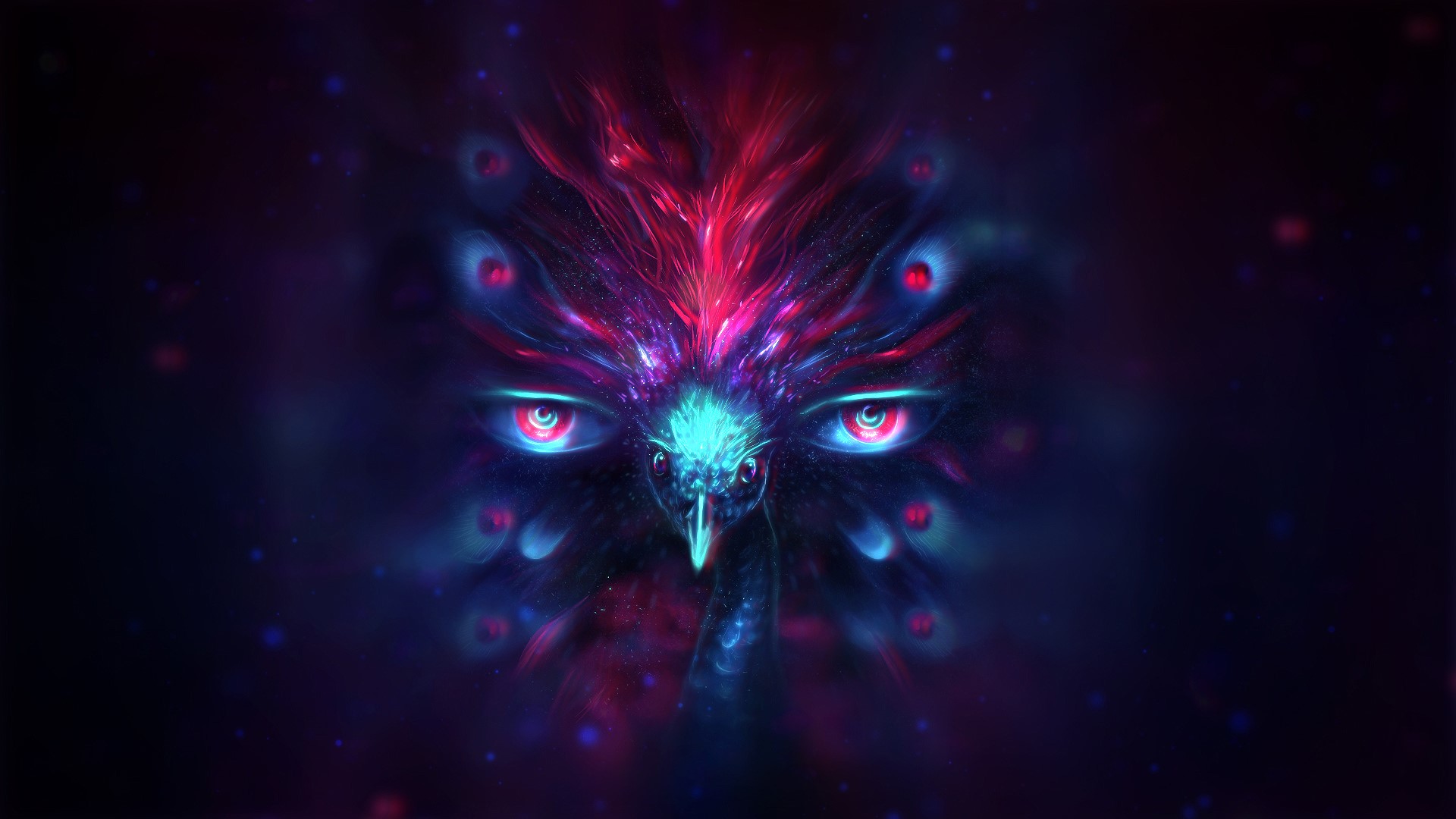 trippy, psychedelic, eyes, peacock, red, peacocks, artwork, blue, birds, HD Wallpaper