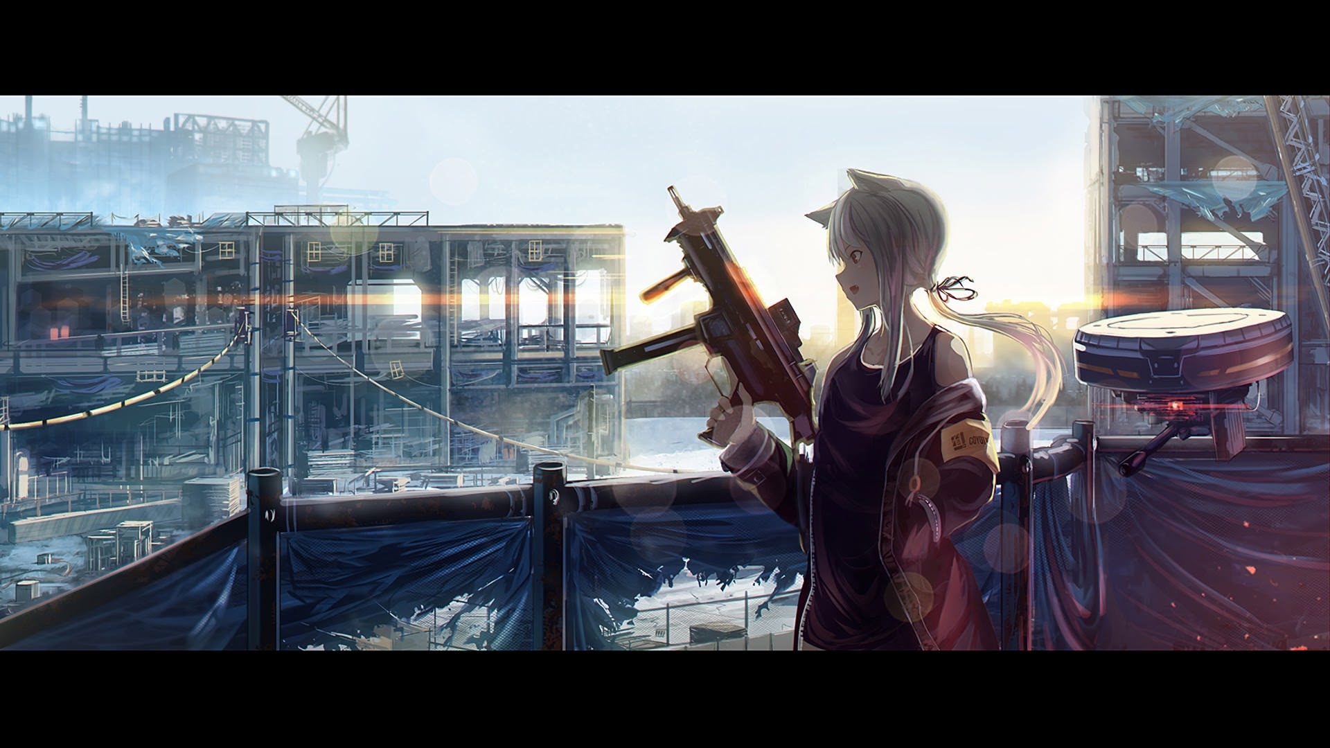 anime, anime girls, weapon, gun, blonde, HD Wallpaper
