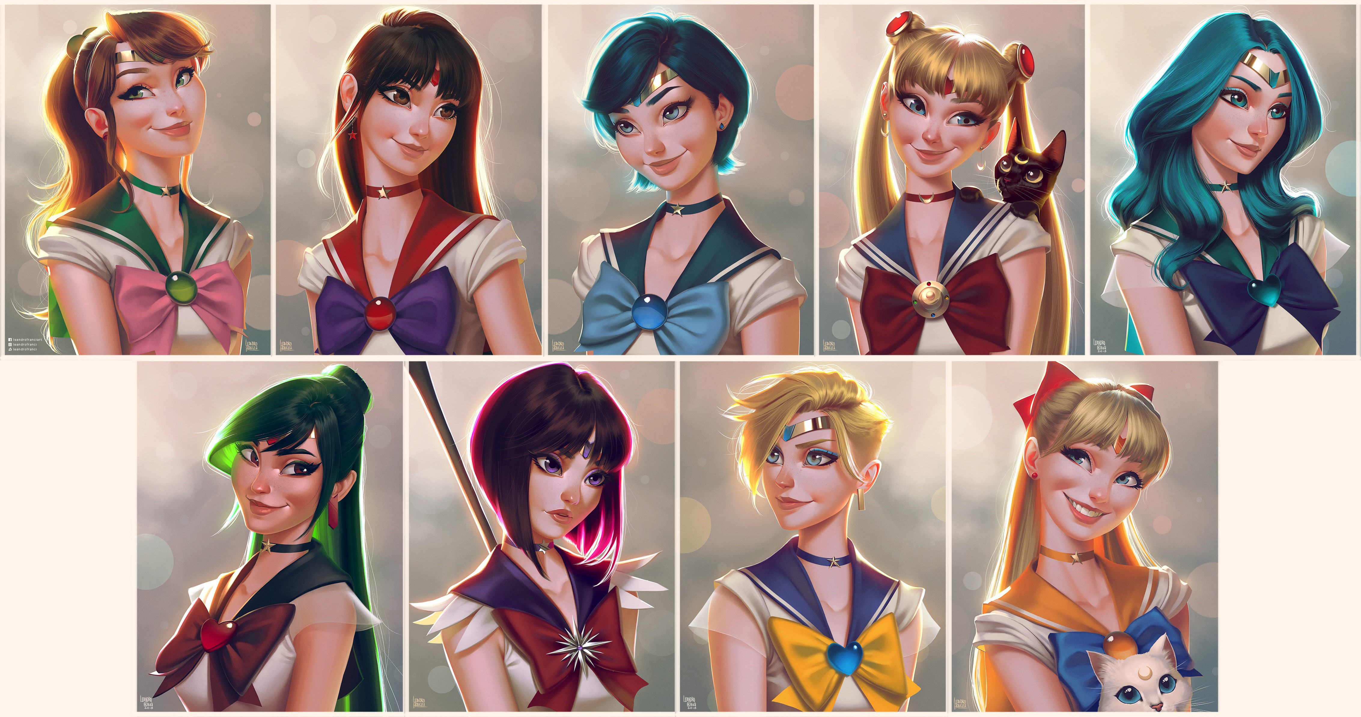 Sailor Moon, women, brunette, blonde, blue hair, green hair, purple hair, white background, cyan hair, HD Wallpaper