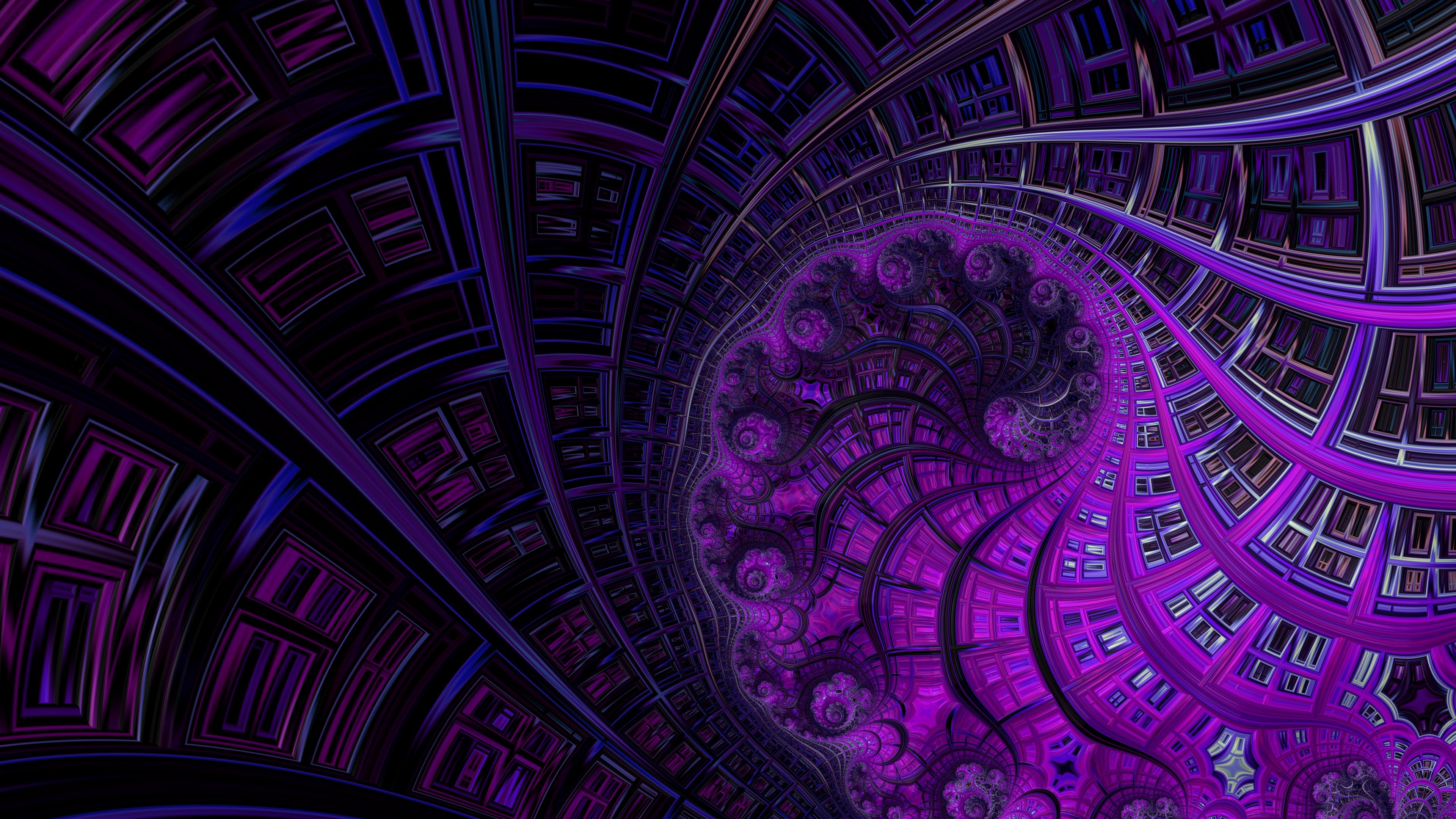 fractal, spiral, abstraction, purple, 4k, HD Wallpaper