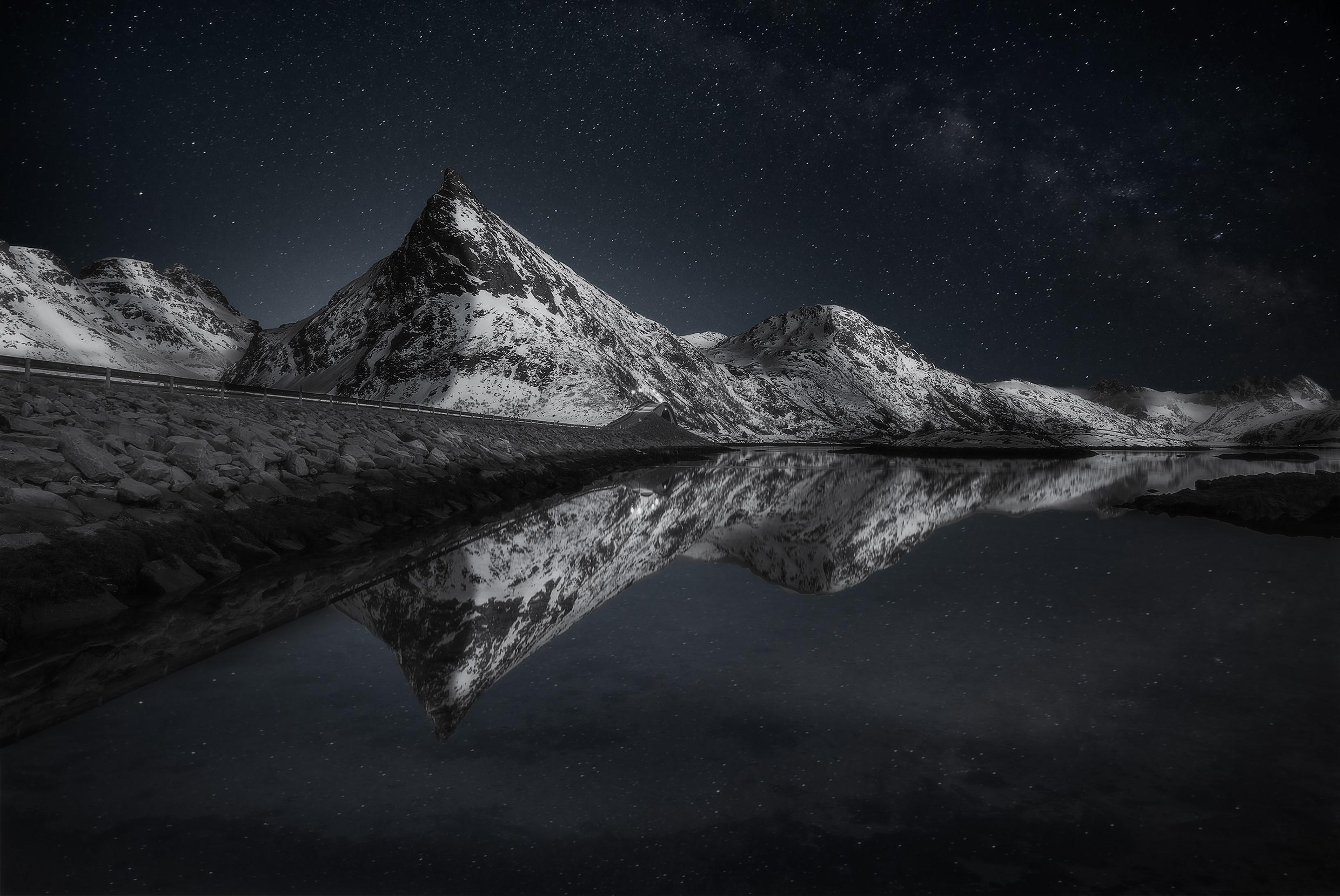 night, nature, mountains, reflection, sky, landscape, HD Wallpaper