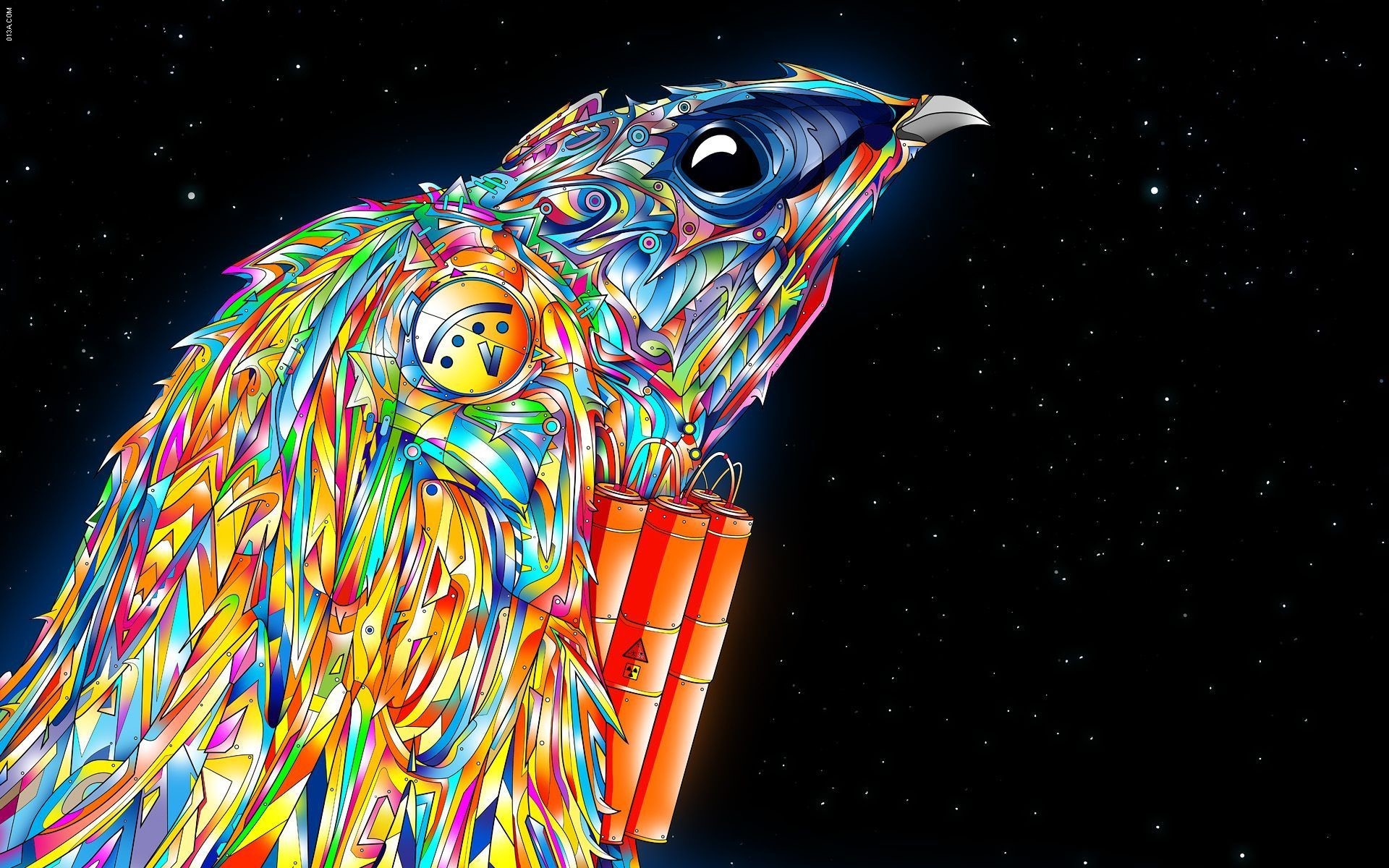 psychedelic, abstract, birds, HD Wallpaper