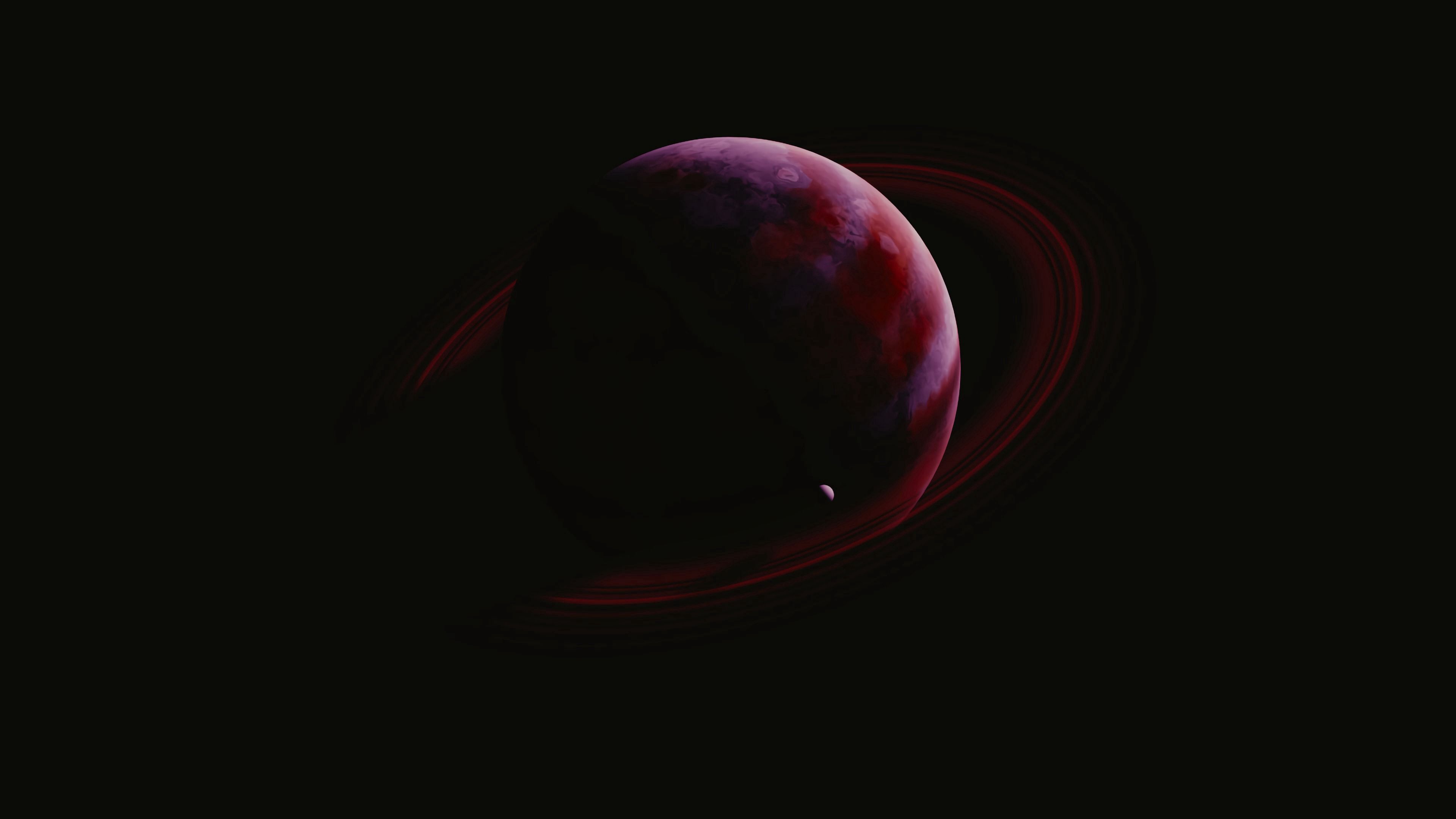 planet, ring, satellite, dark, space, 4k, HD Wallpaper