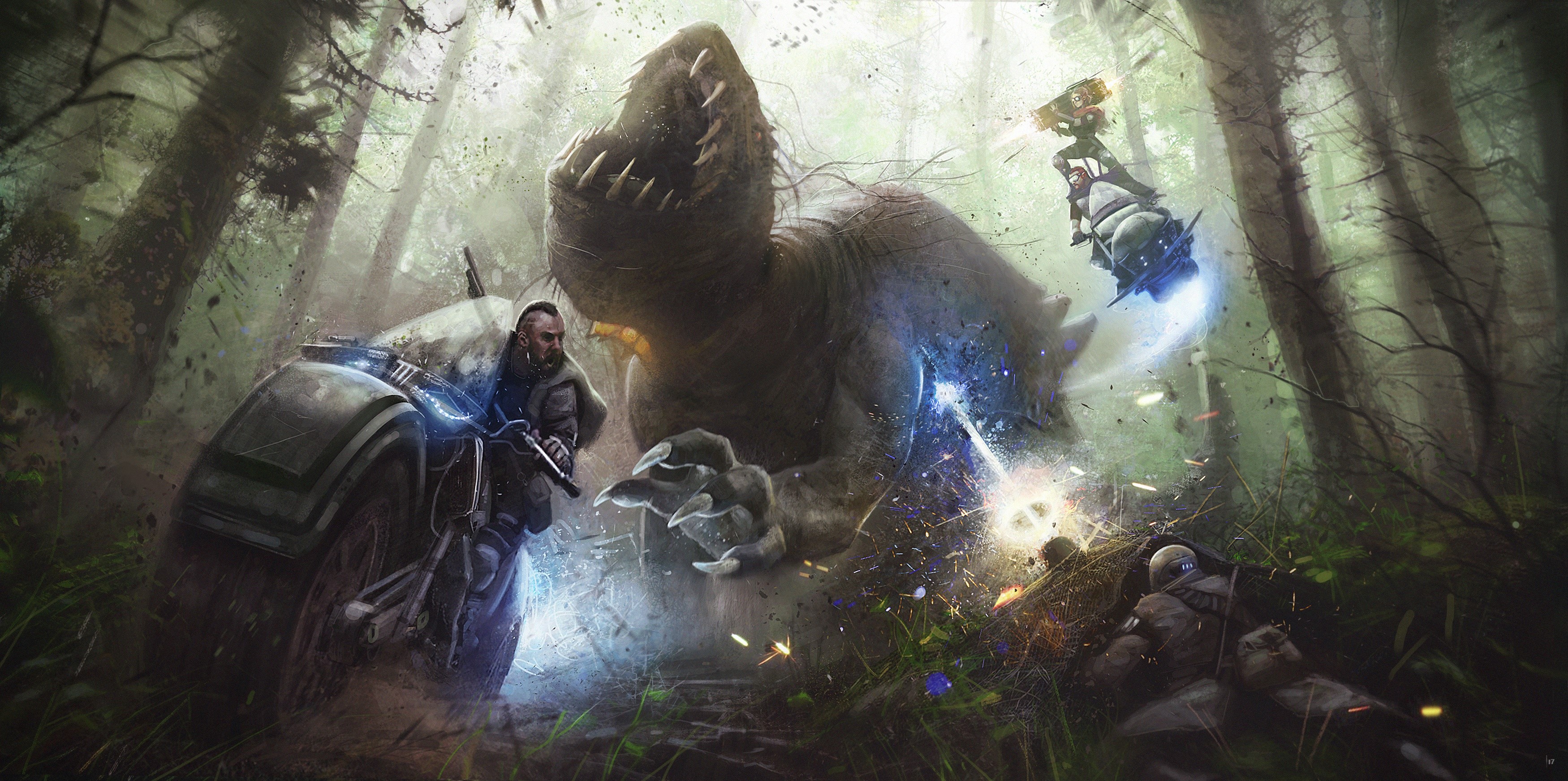 fantasy art, artwork, dinosaurs, HD Wallpaper