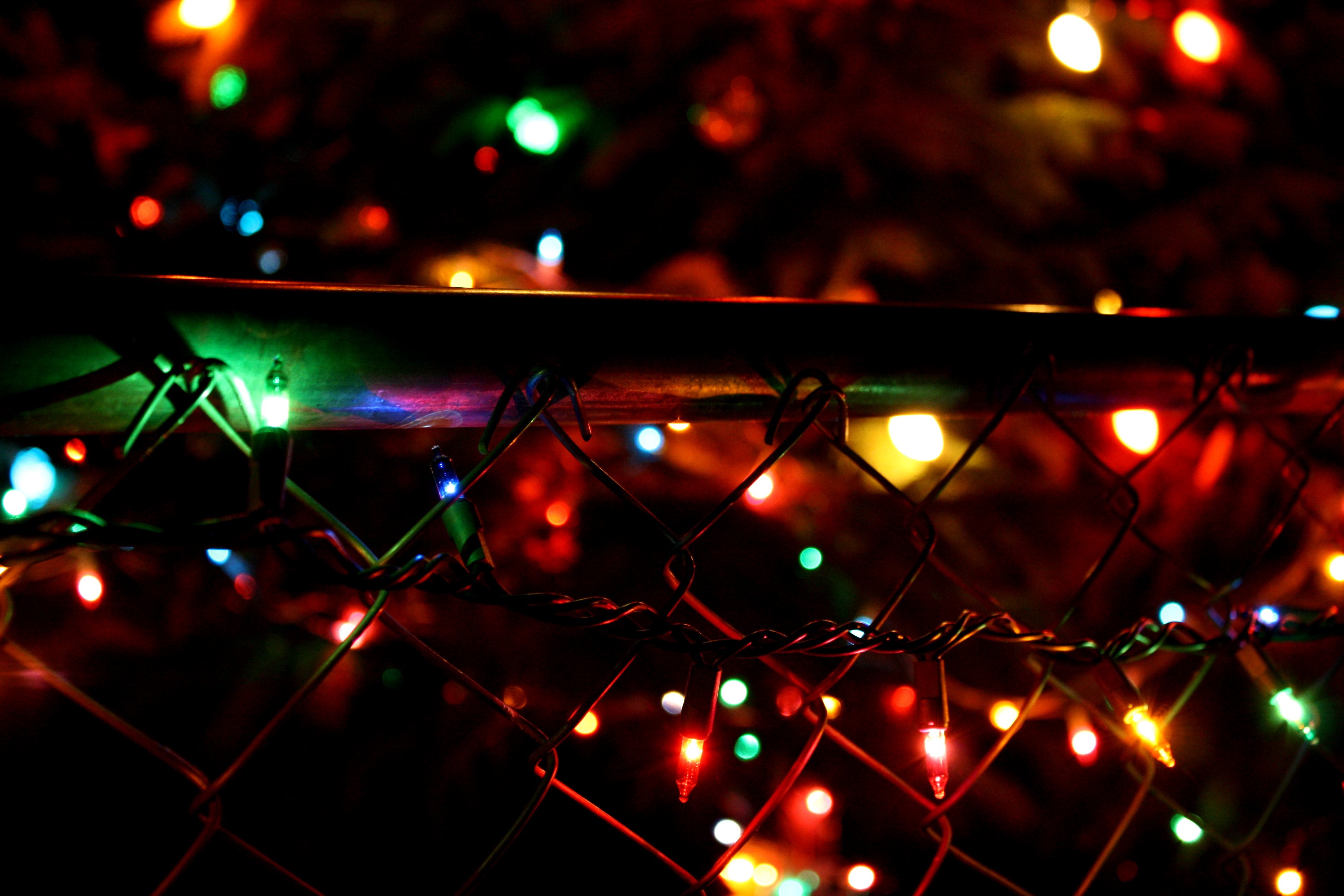 dark, fence, LEDs, lights, HD Wallpaper