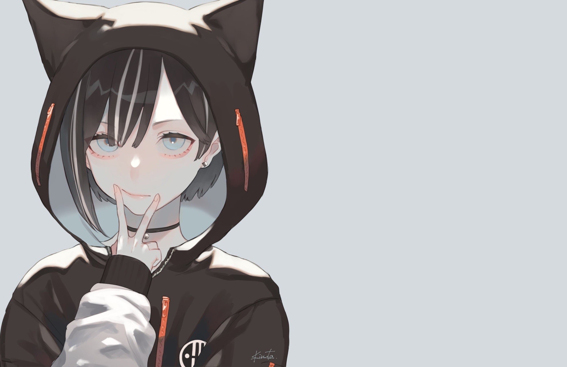 anime, anime girls, simple background, hoods, HD Wallpaper