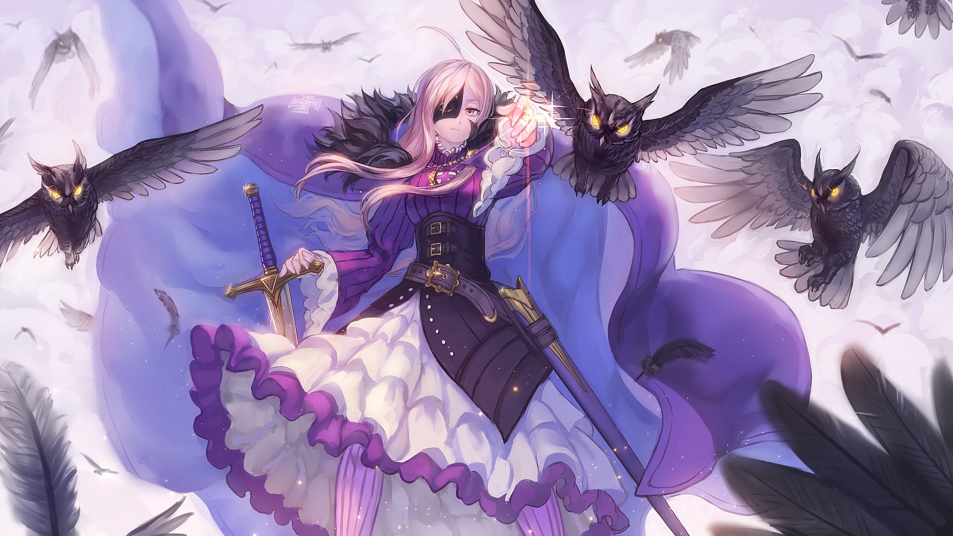 anime, anime girls, animals, fantasy girl, sword, HD Wallpaper