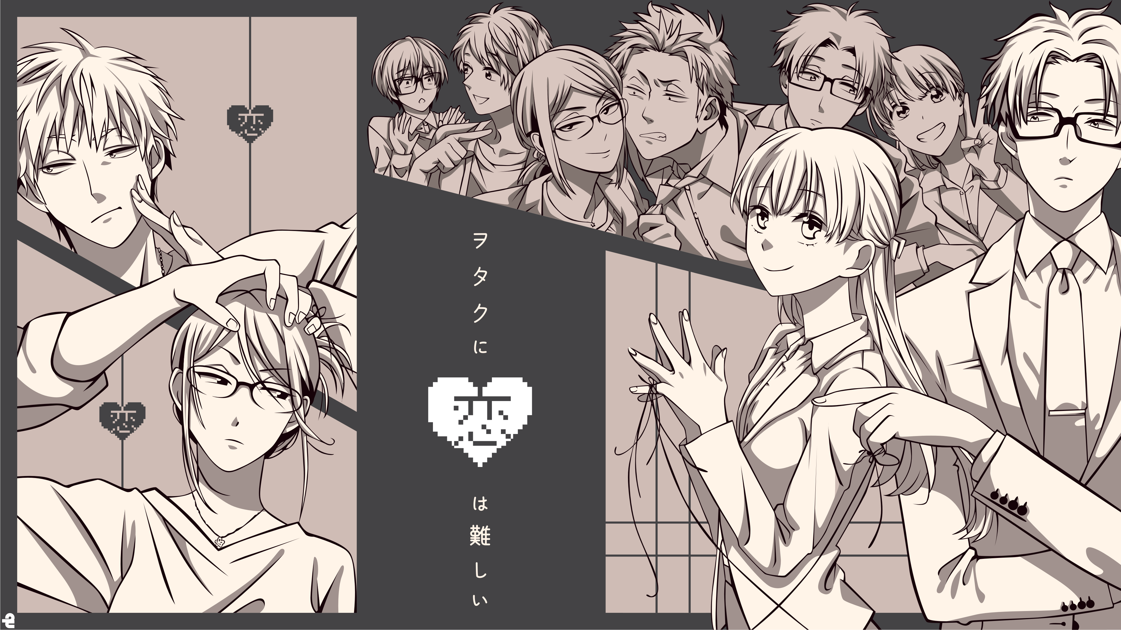 anime, anime boys, anime girls, monochrome, HD Wallpaper