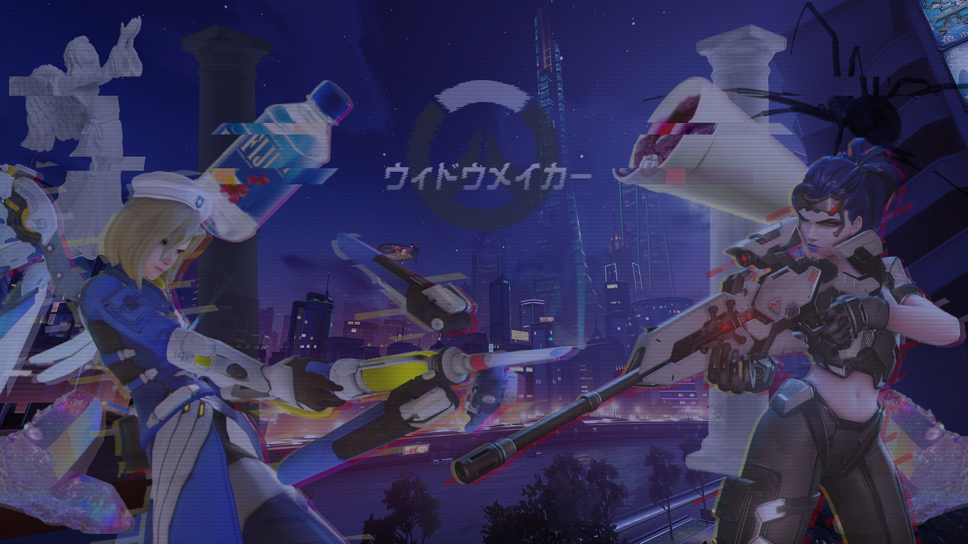 Overwatch, vaporwave, Mercy (Overwatch), Widowmaker (Overwatch), HD Wallpaper