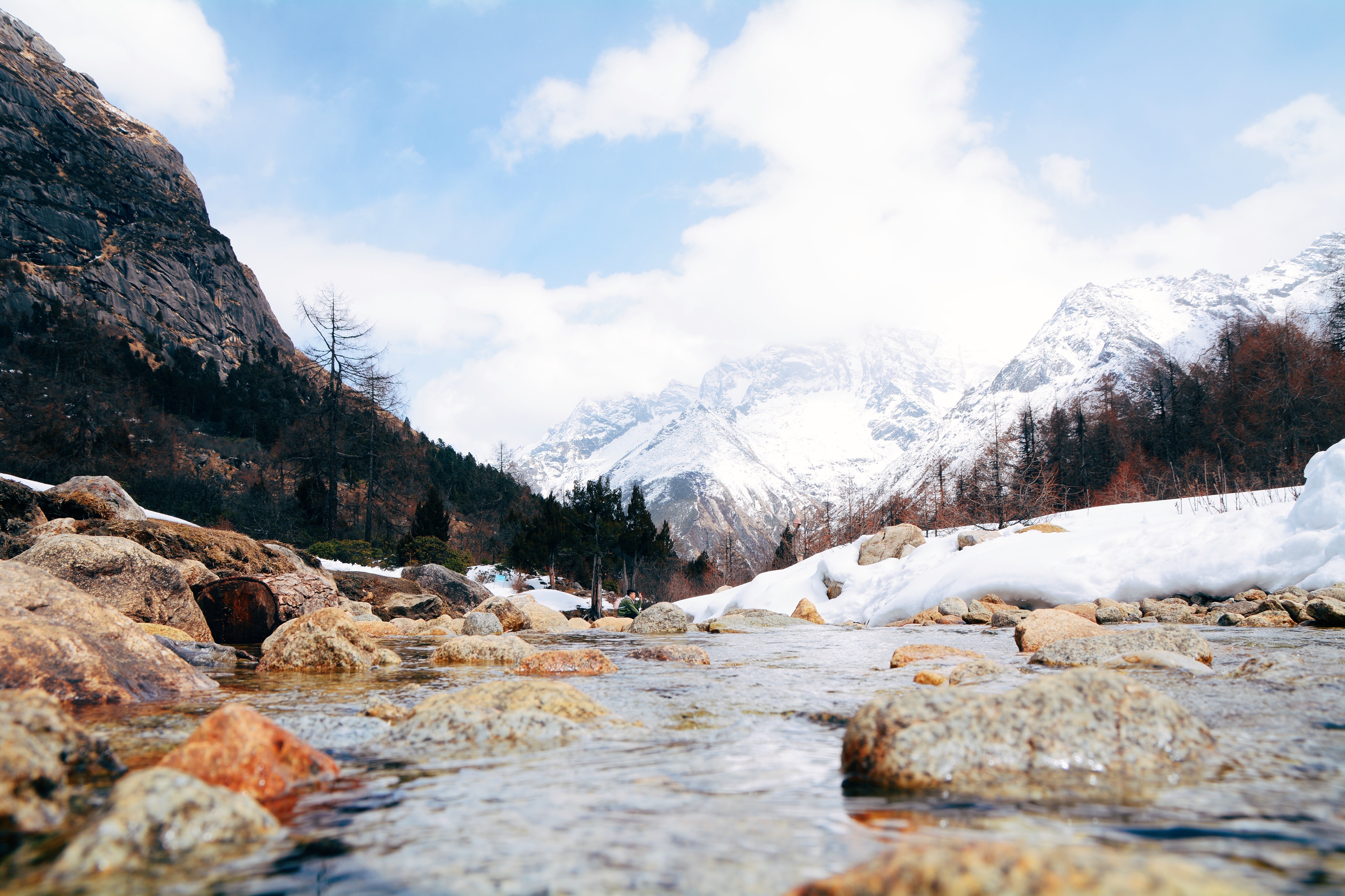 nature, water, snow, mountains, trees, HD Wallpaper