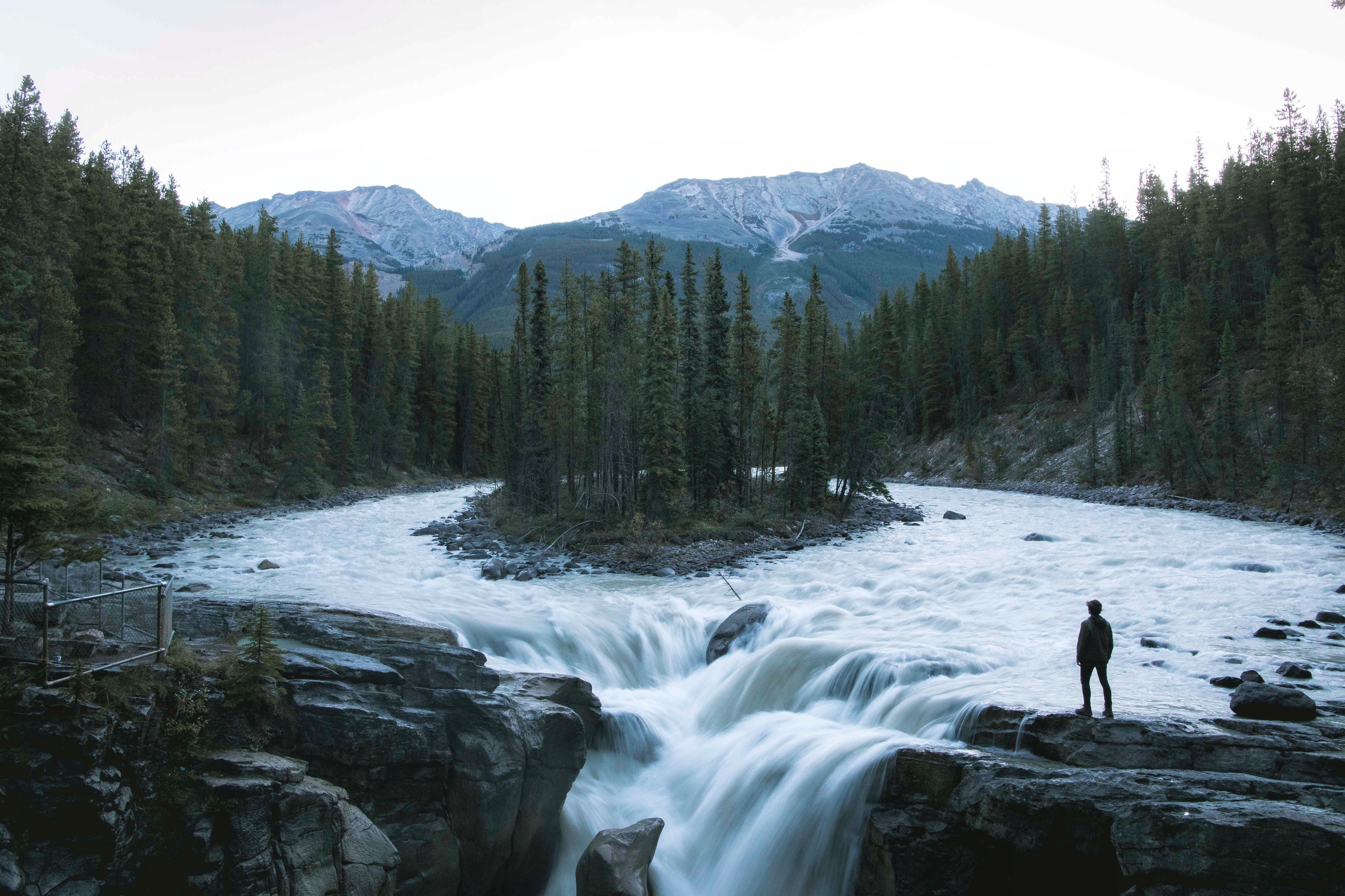 nature, water, trees, mountains, snow, HD Wallpaper