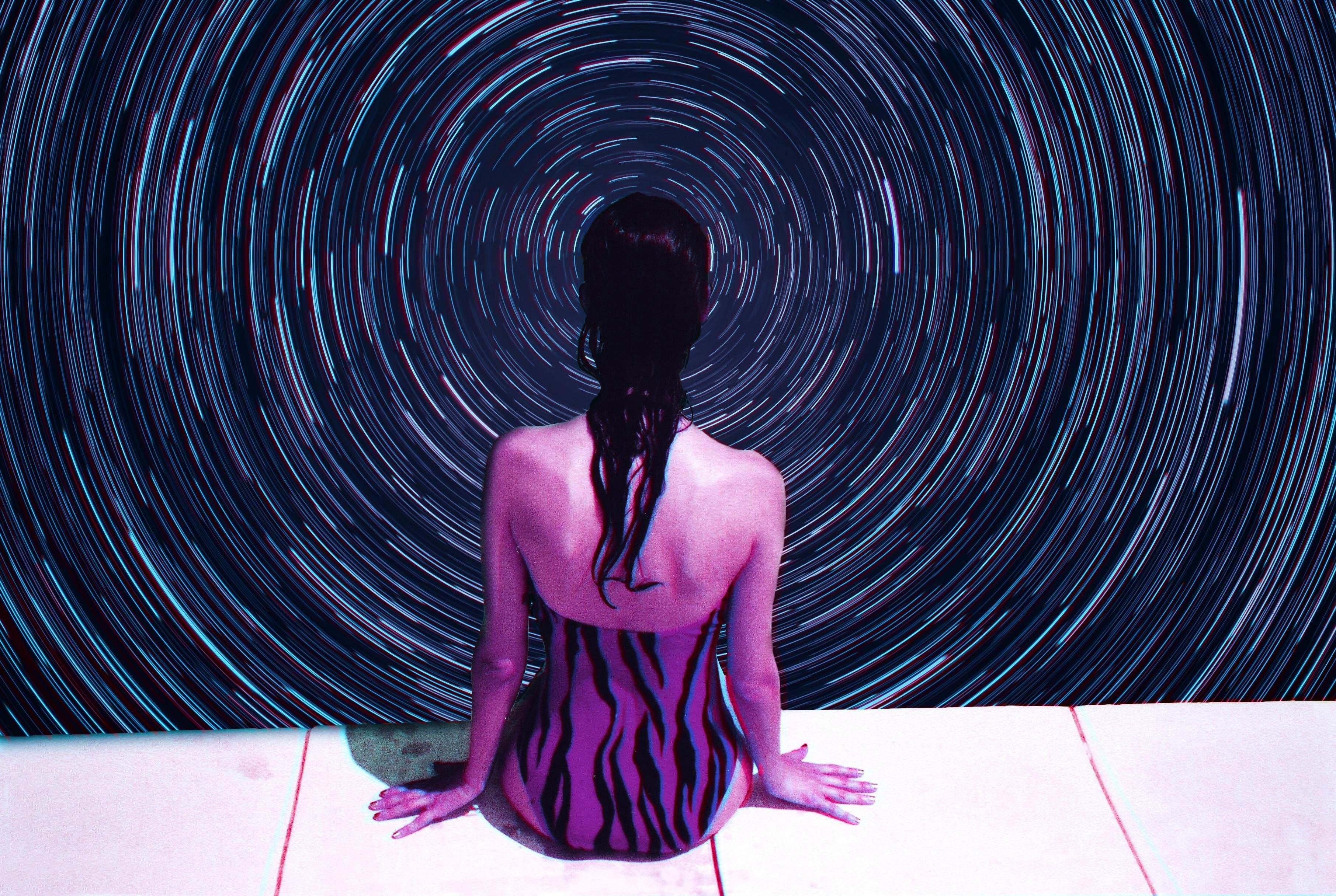 glitch art, photo manipulation, Photoshop, one-piece swimsuit, HD Wallpaper