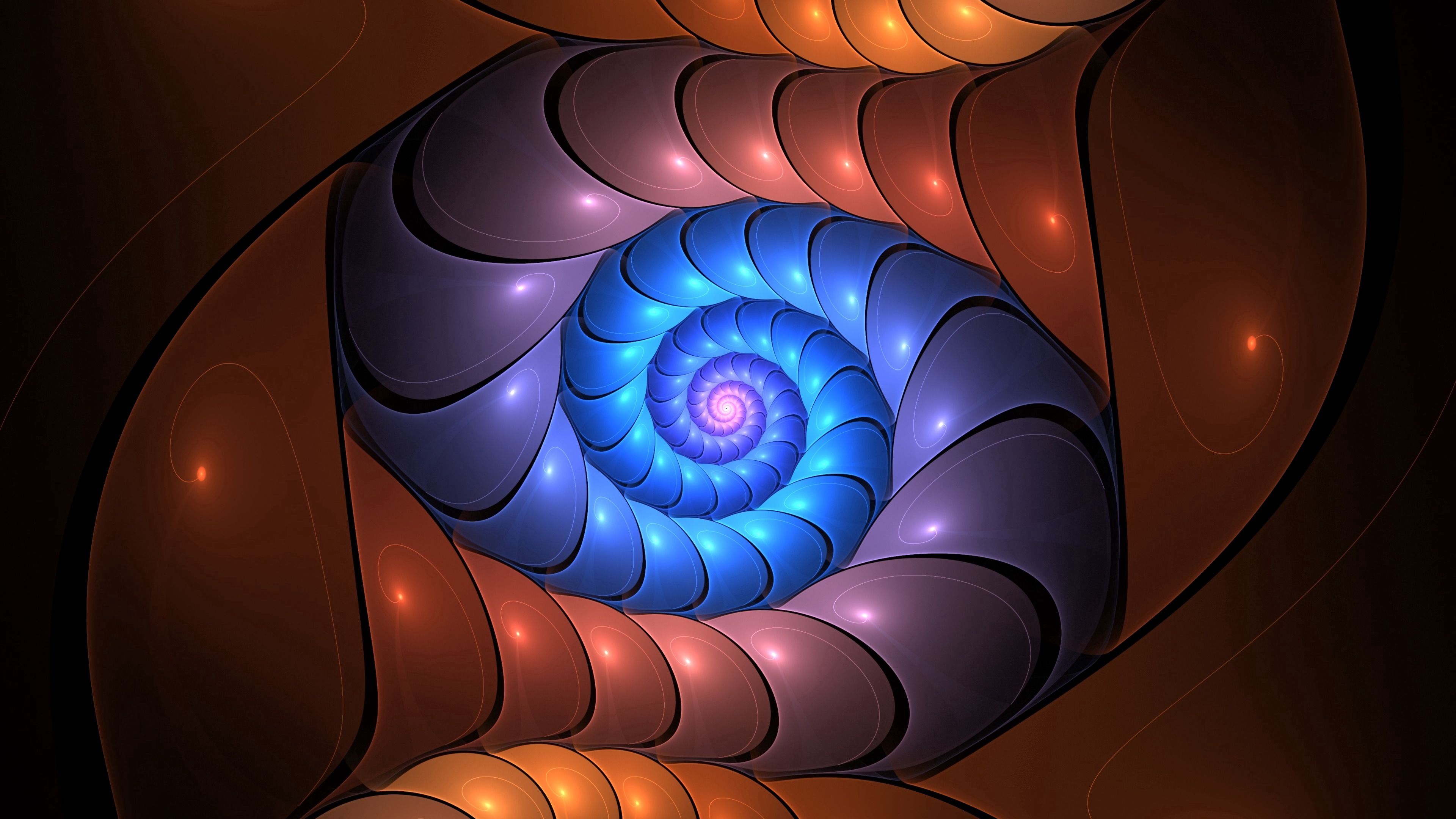 spiral, glow, colorful, twisted, fractal, 4k, HD Wallpaper