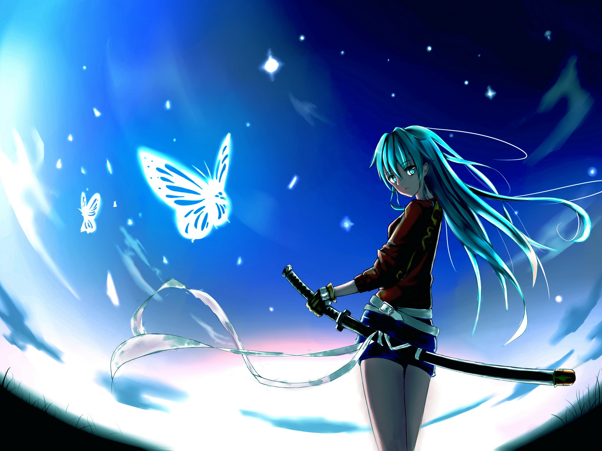 anime, anime girls, girls with swords, HD Wallpaper