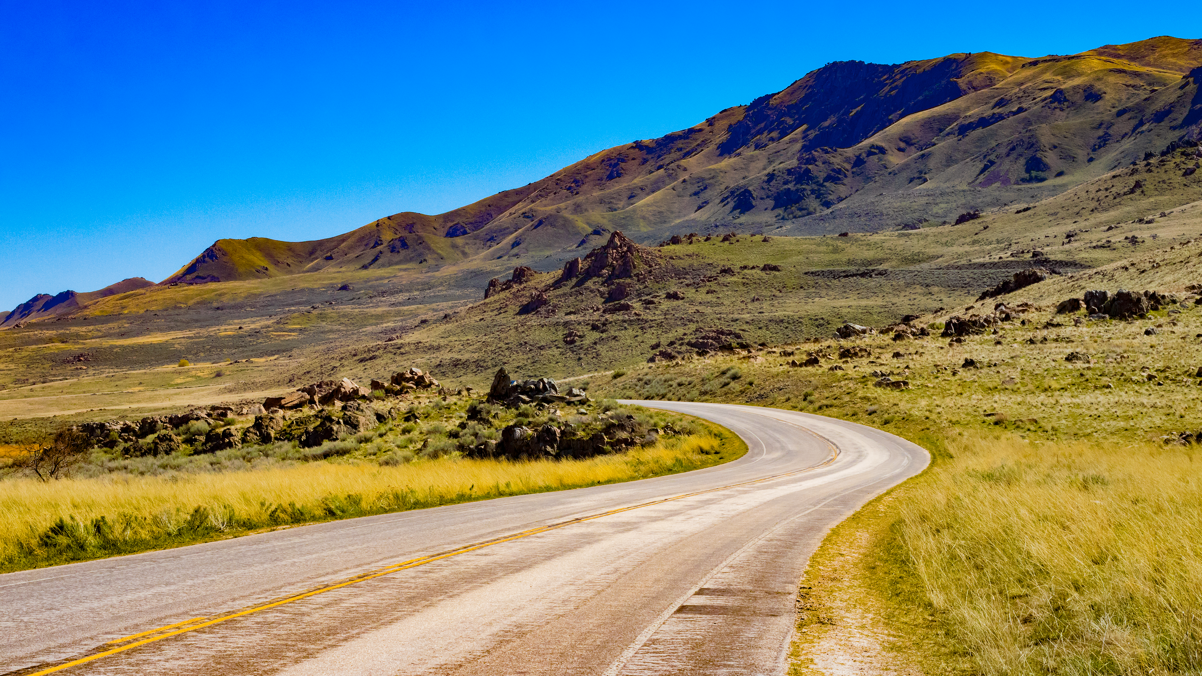 Antelope Island, road, landscape, outdoors, hills, asphalt, HD Wallpaper