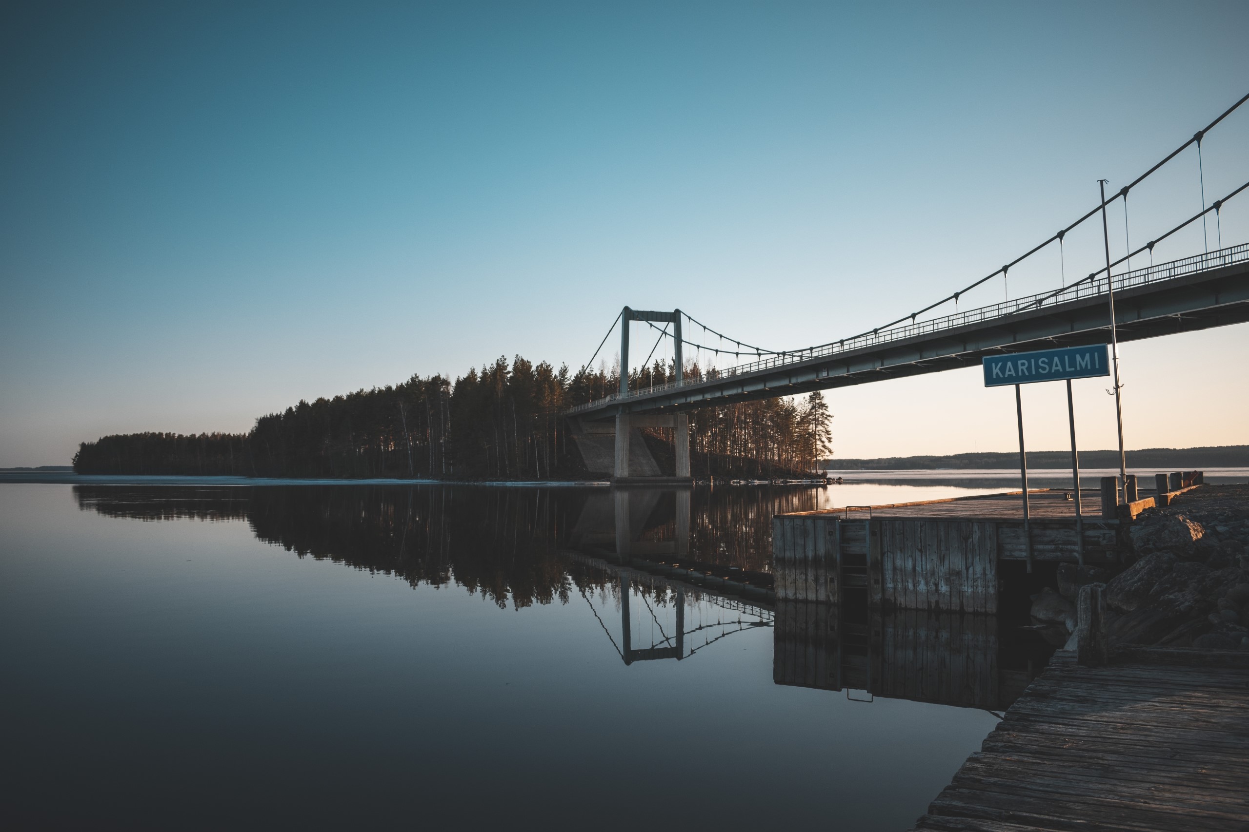 Finland, landscape, road, lake, nature, bridge, water, forest, HD Wallpaper