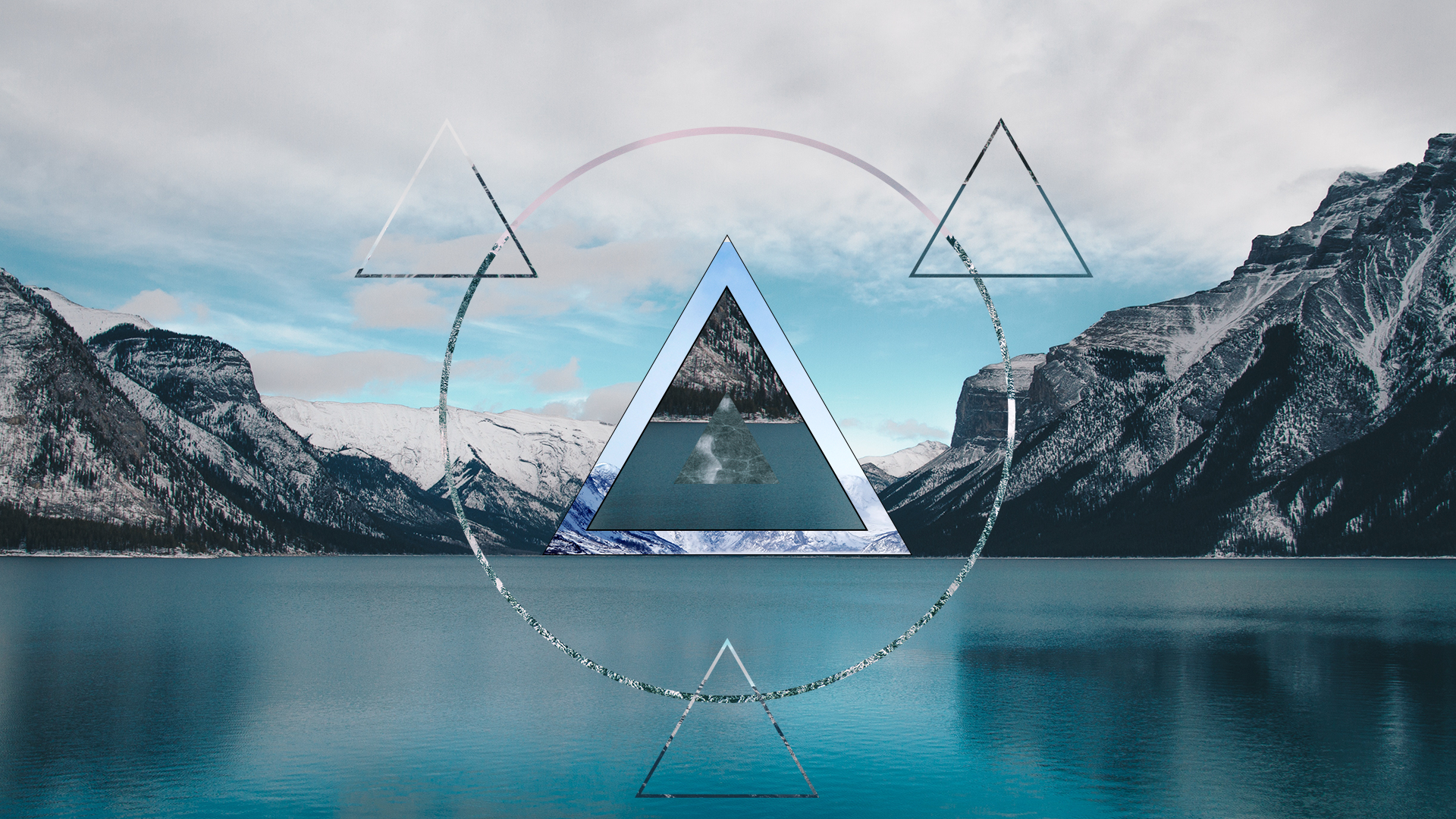 photo manipulation, polyscape, photography, mountains, lake, geometry, HD Wallpaper