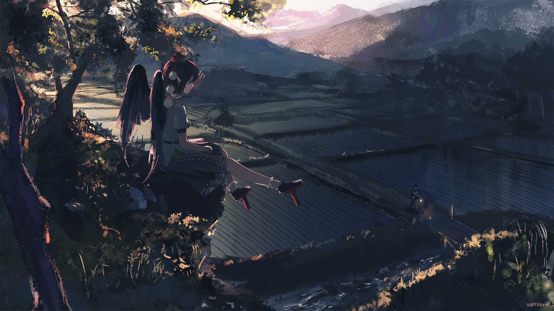 anime, anime girls, Aya Shameimaru, Shameimaru Aya, Touhou, black hair, wings, HD Wallpaper