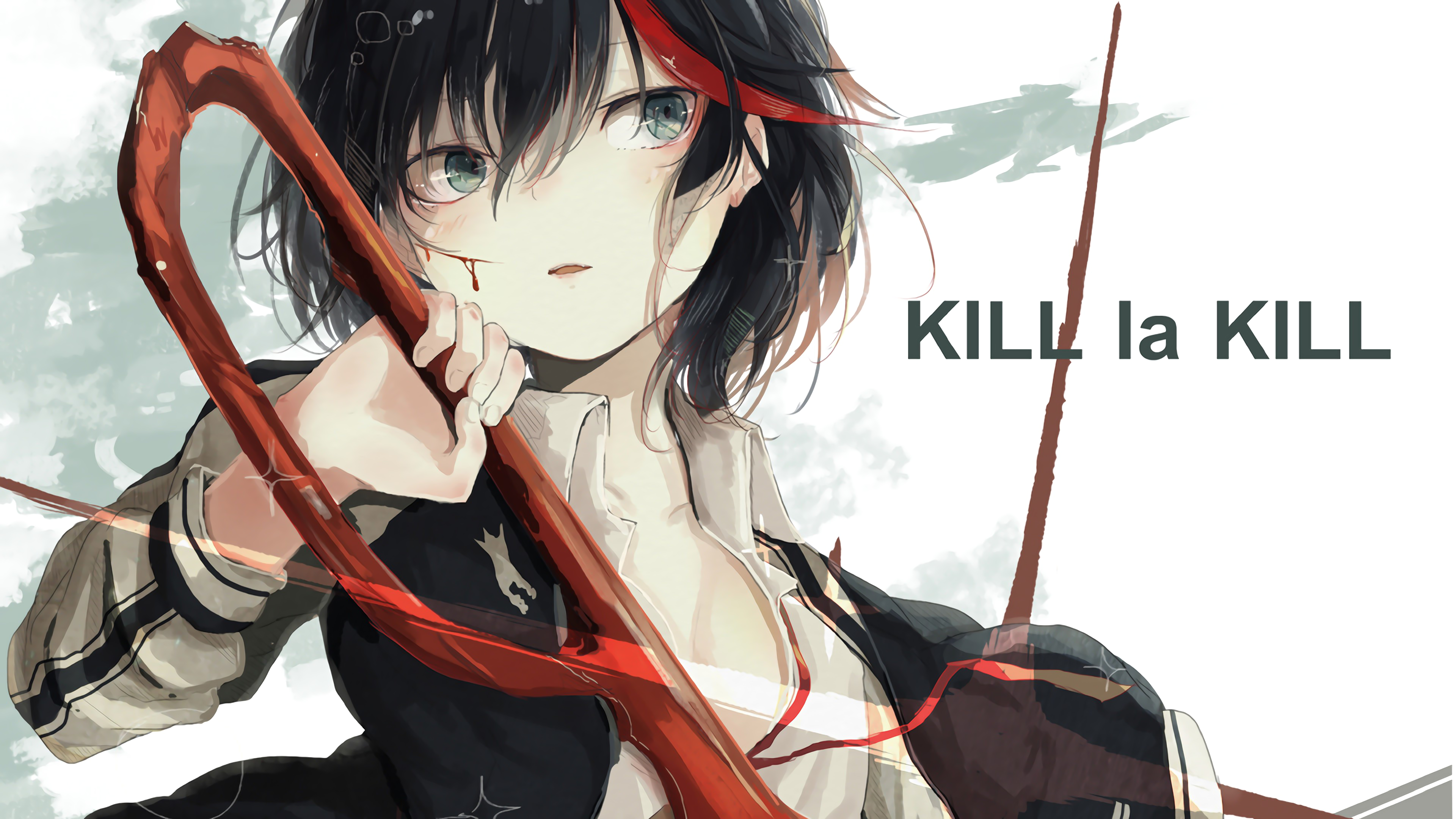 anime, anime girls, white skin, fan art, Kill la Kill, Matoi Ryuuko, dark hair, white background, HD Wallpaper
