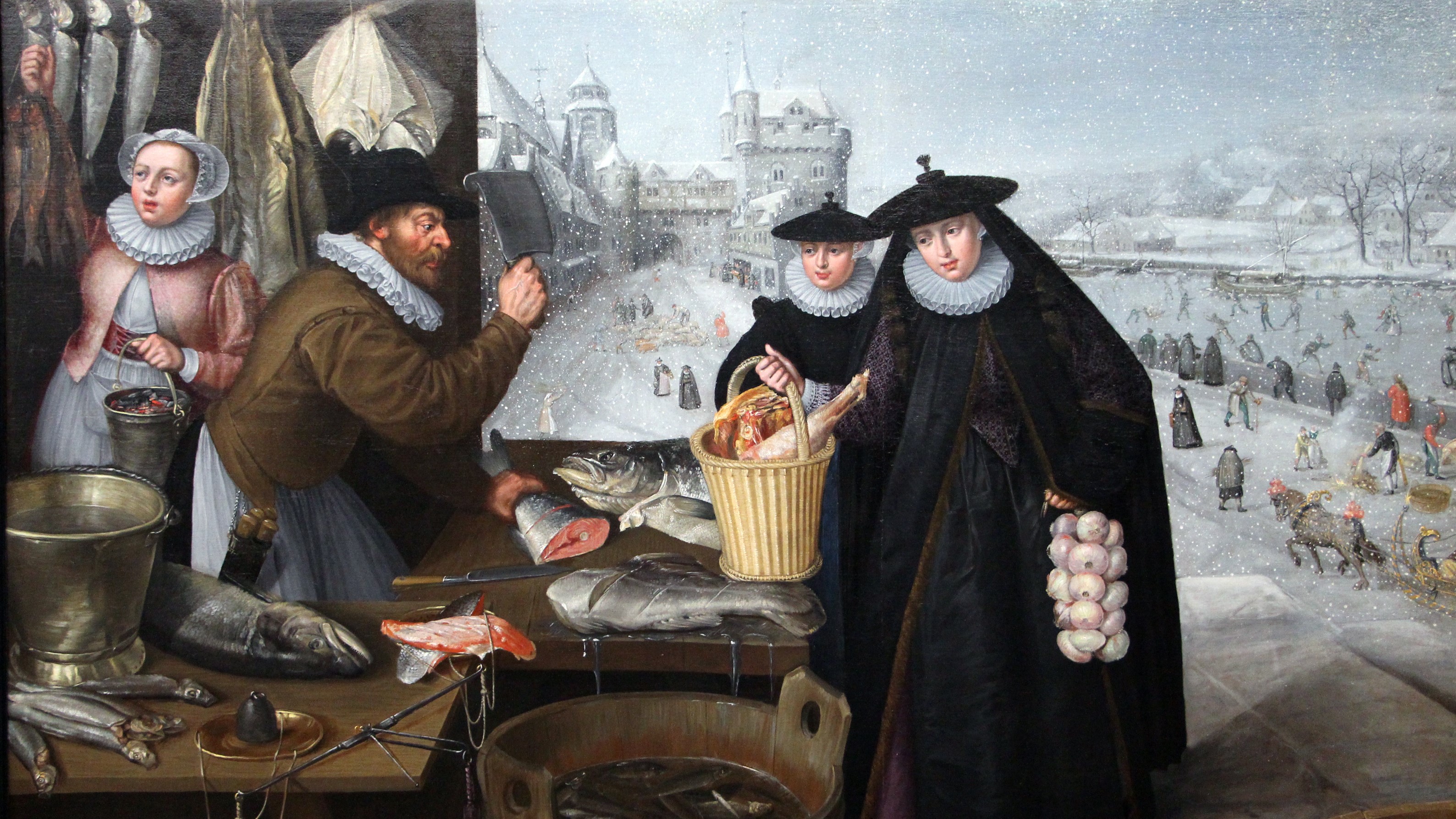 dark ages, snow, winter, castle, history, fish, Onions, scale, bucket, sleigh, cleavers, HD Wallpaper