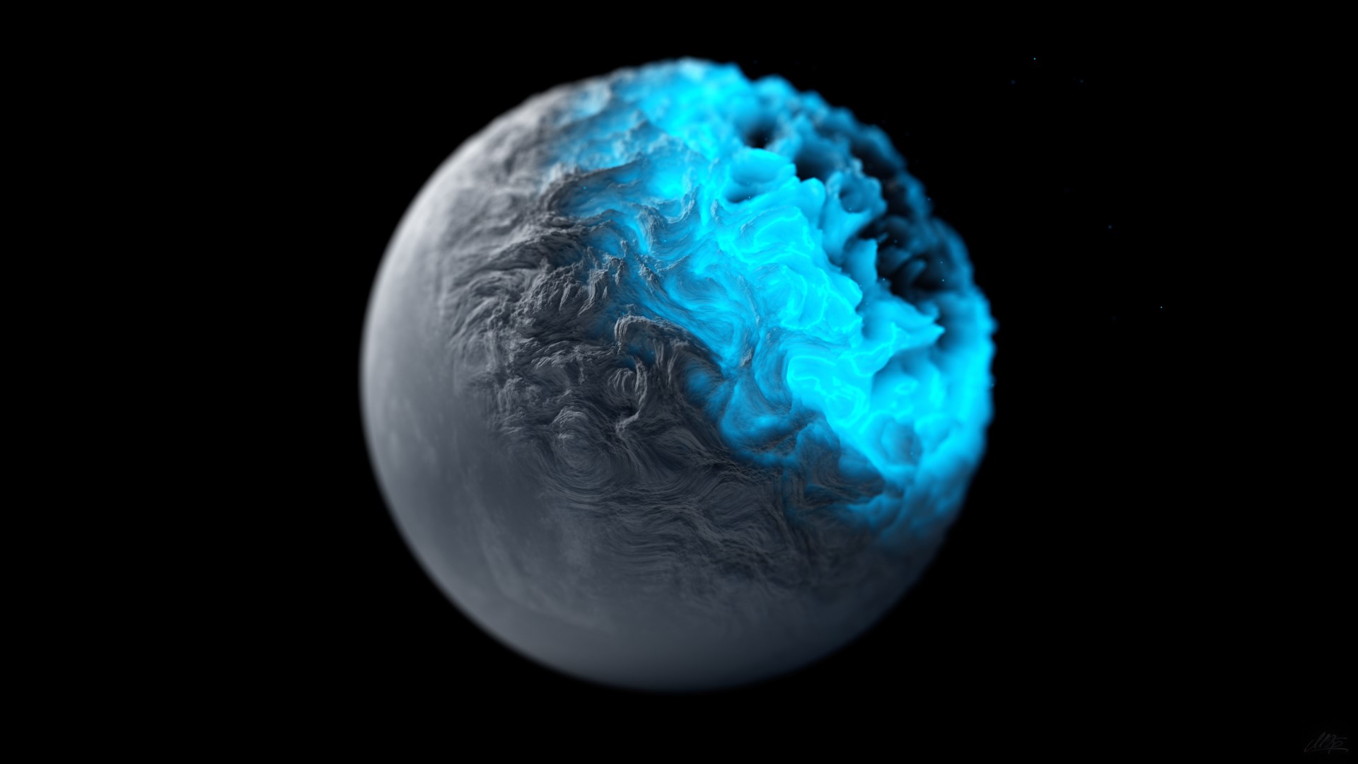 CGI, digital art, sphere, render, cyan, black background, HD Wallpaper