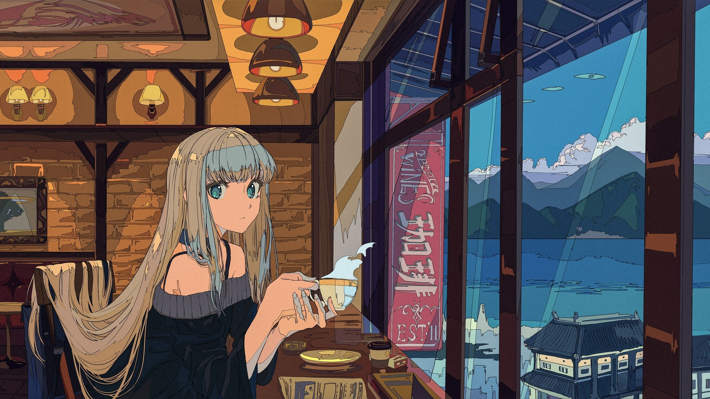 window, coffee, cigarettes, blonde, table, by the window, HD Wallpaper