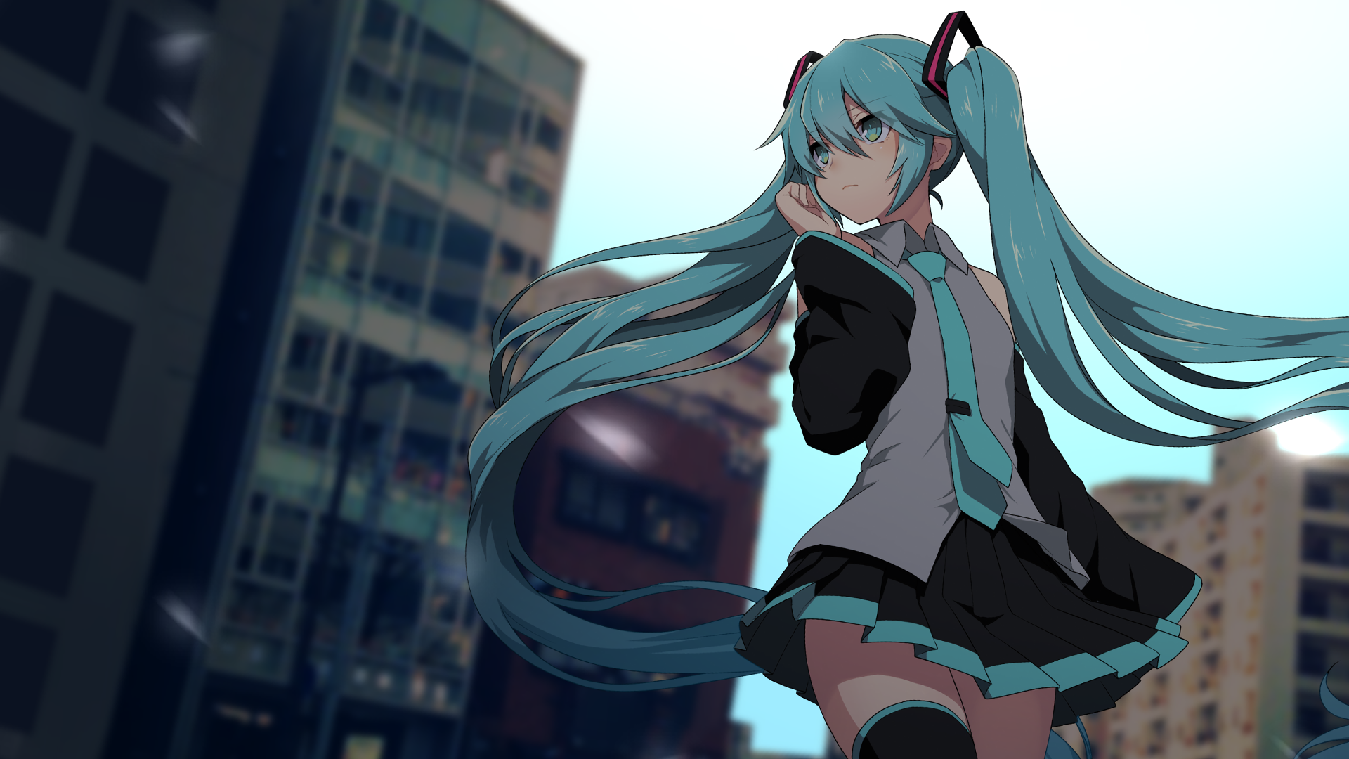 Vocaloid, anime girls, Hatsune Miku, aqua hair, twintails, stockings, HD Wallpaper