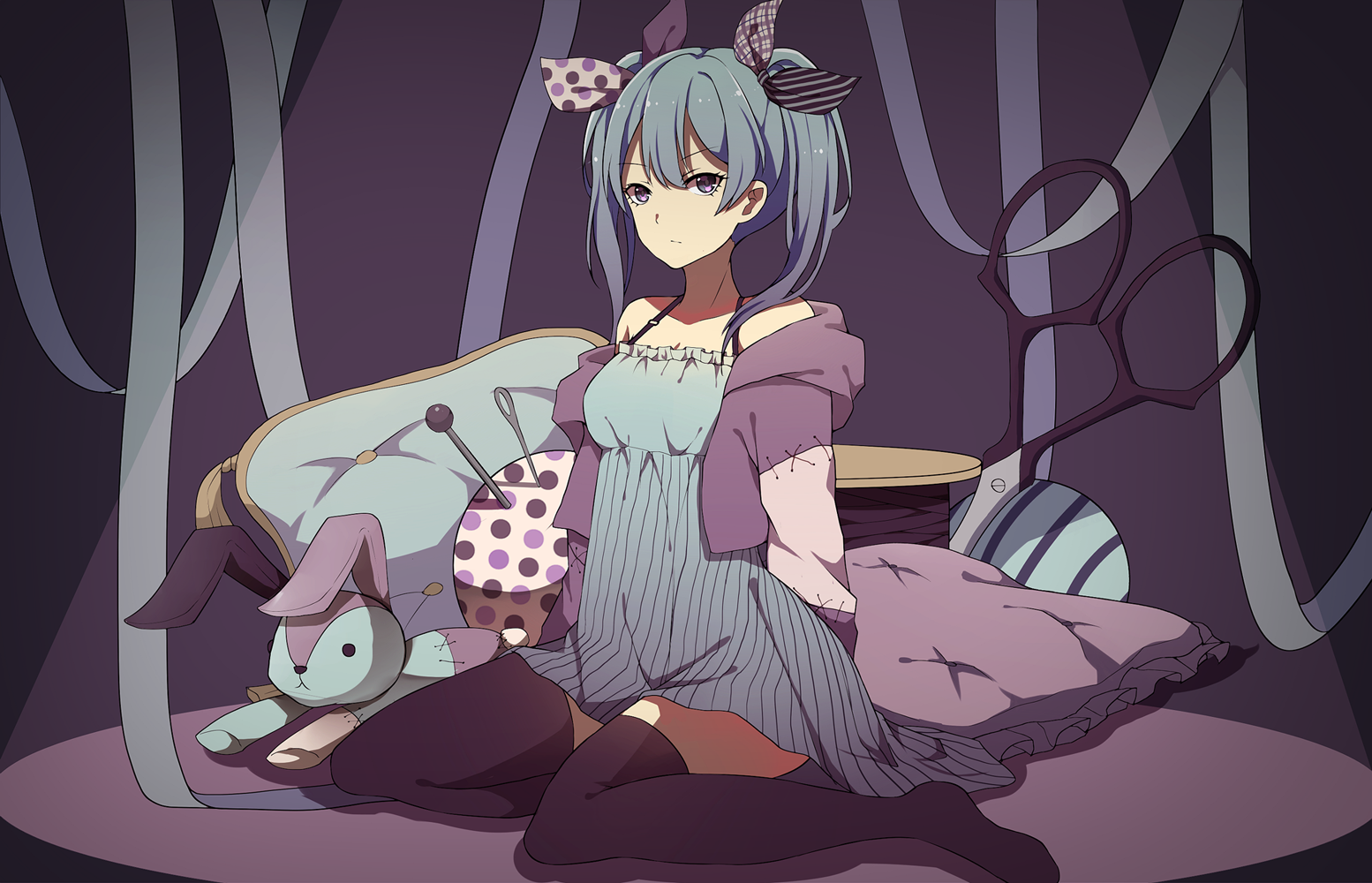 Vocaloid, anime girls, Hatsune Miku, aqua hair, twintails, stockings, HD Wallpaper