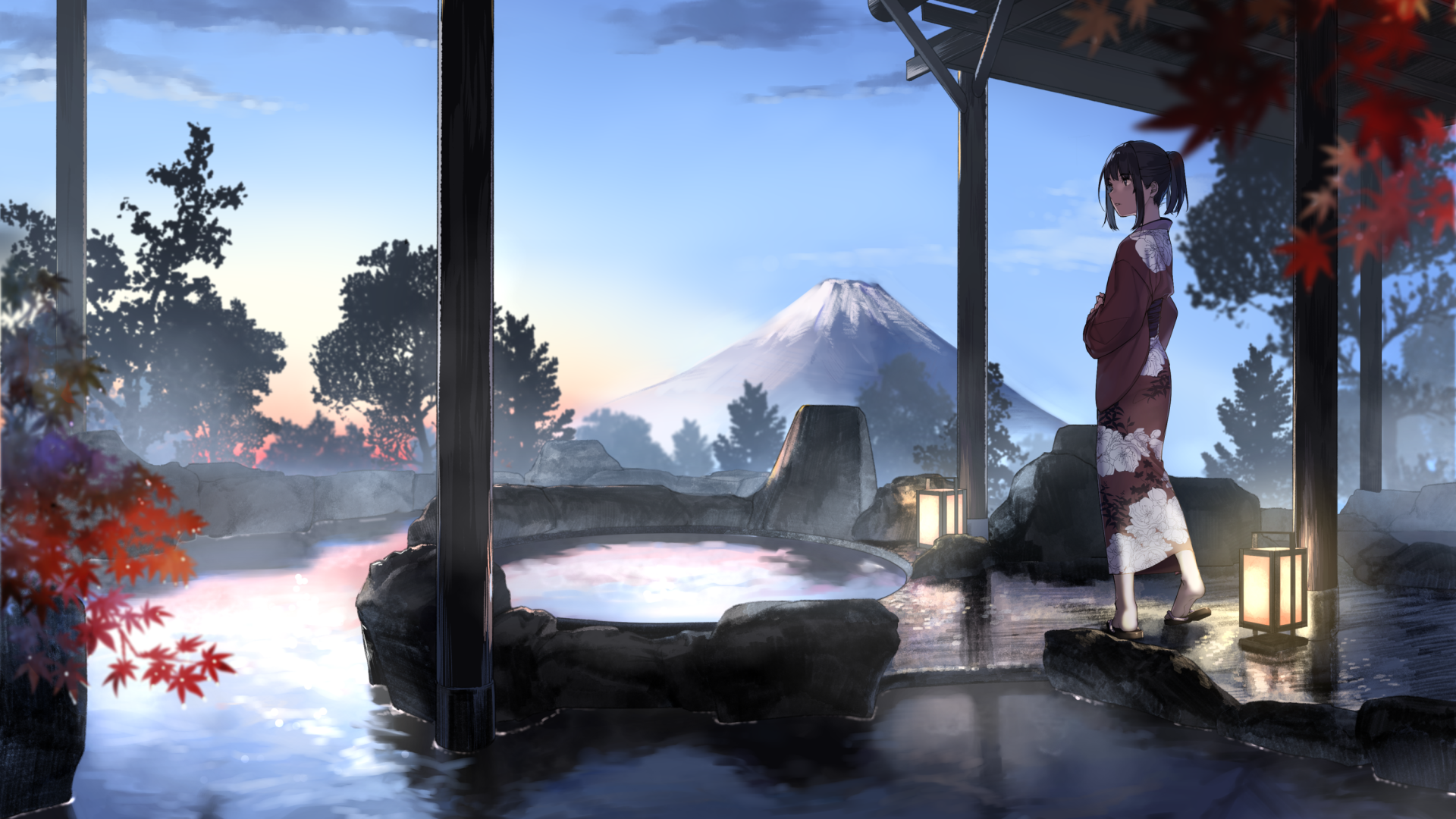 anime, anime girls, yukata, kimono, HD Wallpaper