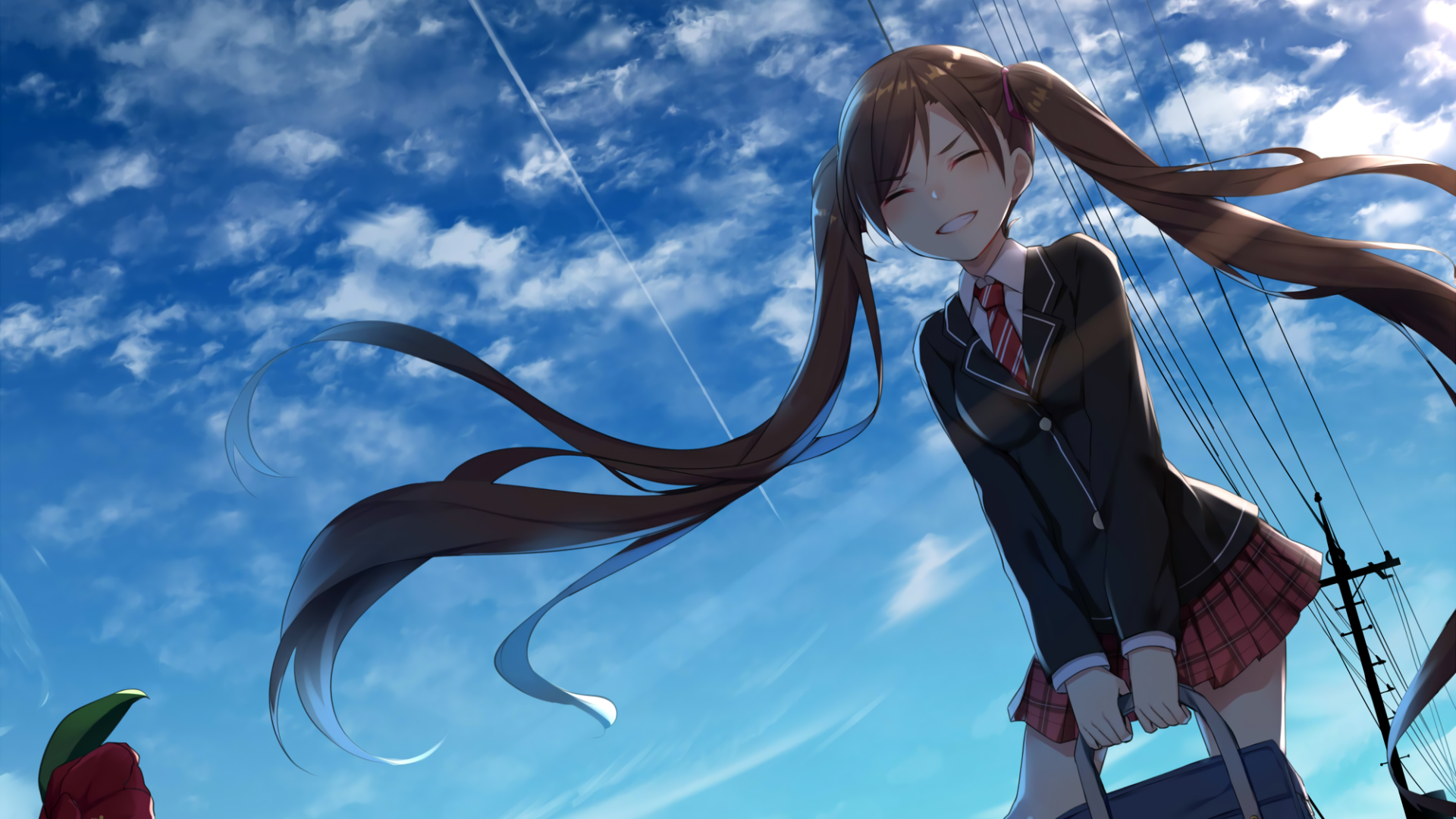 anime, anime girls, brunette, miniskirt, long hair, HD Wallpaper