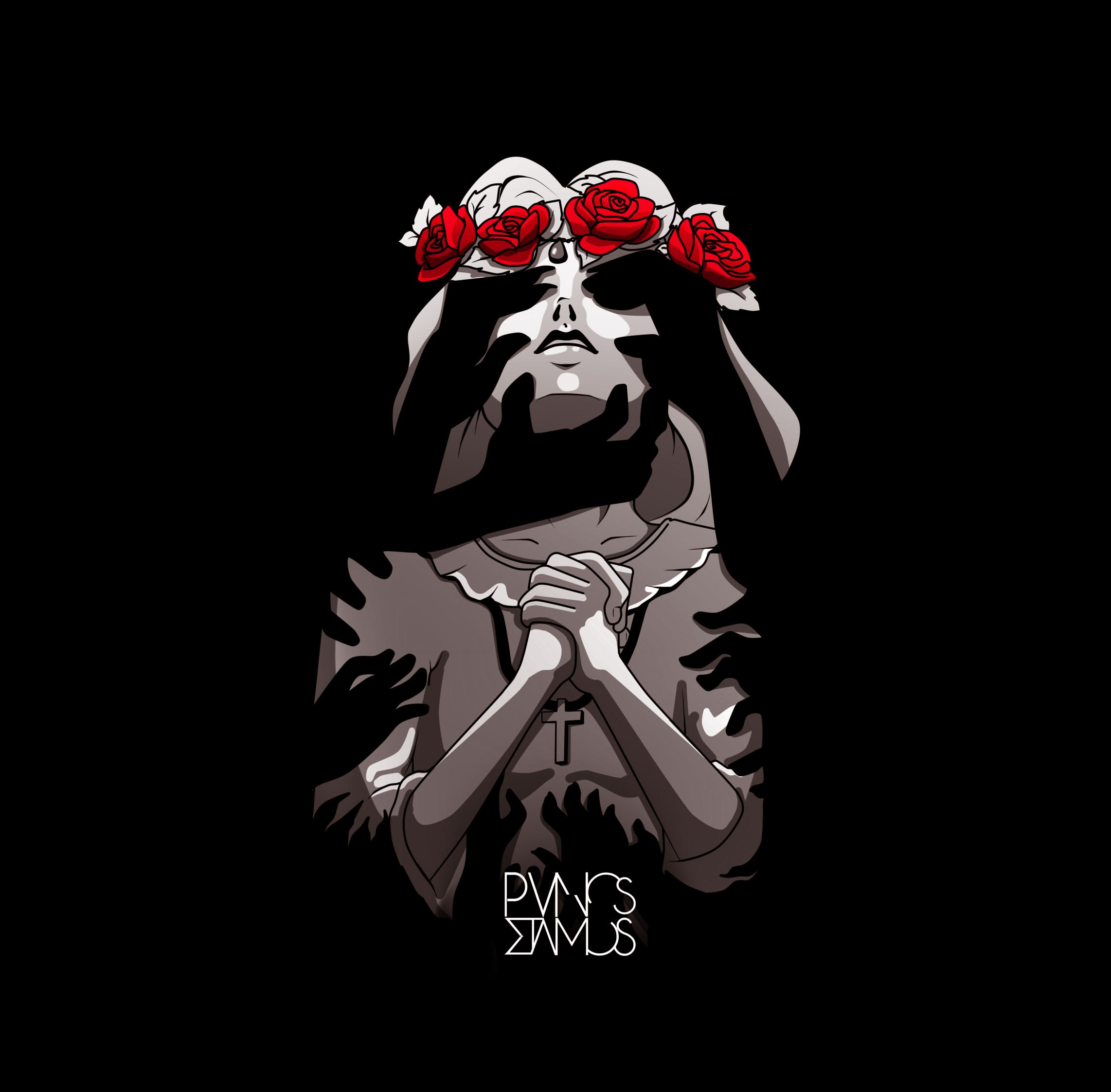 dark, women, hands, PanosStamo, demon, artwork, roses, HD Wallpaper