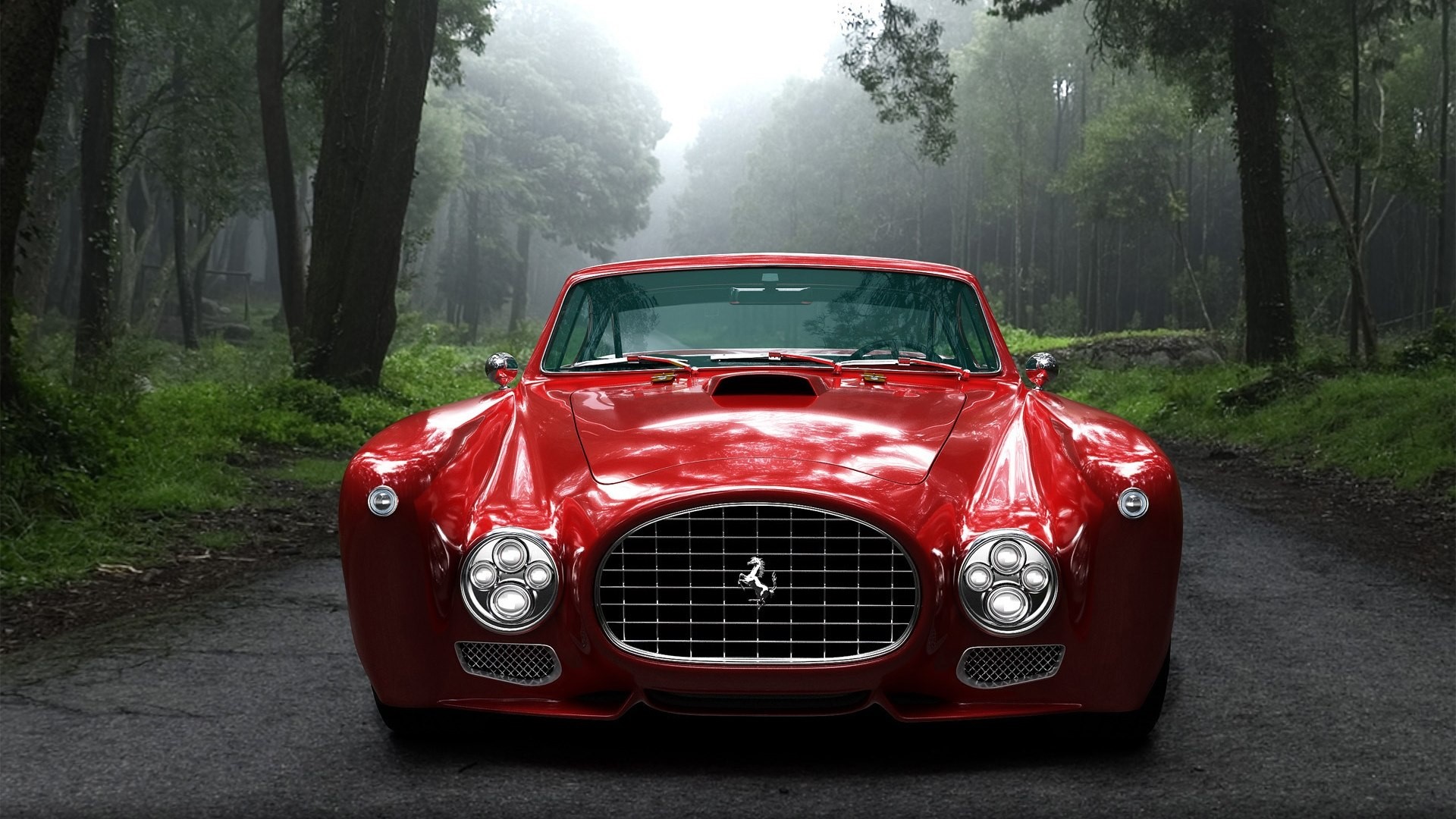 Ferrari, car, red cars, vehicle, trees, mist, HD Wallpaper