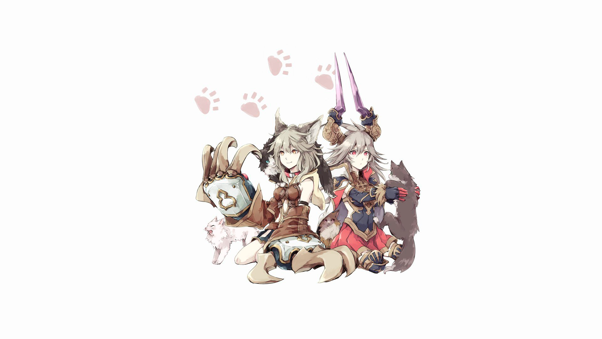 anime, manga, anime girls, nekomimi, Granblue Fantasy, white, white background, simple background, footprints, HD Wallpaper