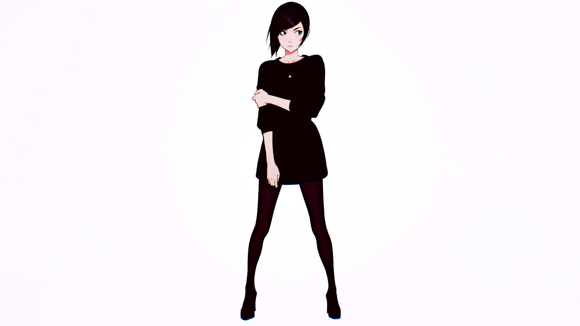 digital art, artwork, brunette, women, simple background, short hair, looking away, HD Wallpaper