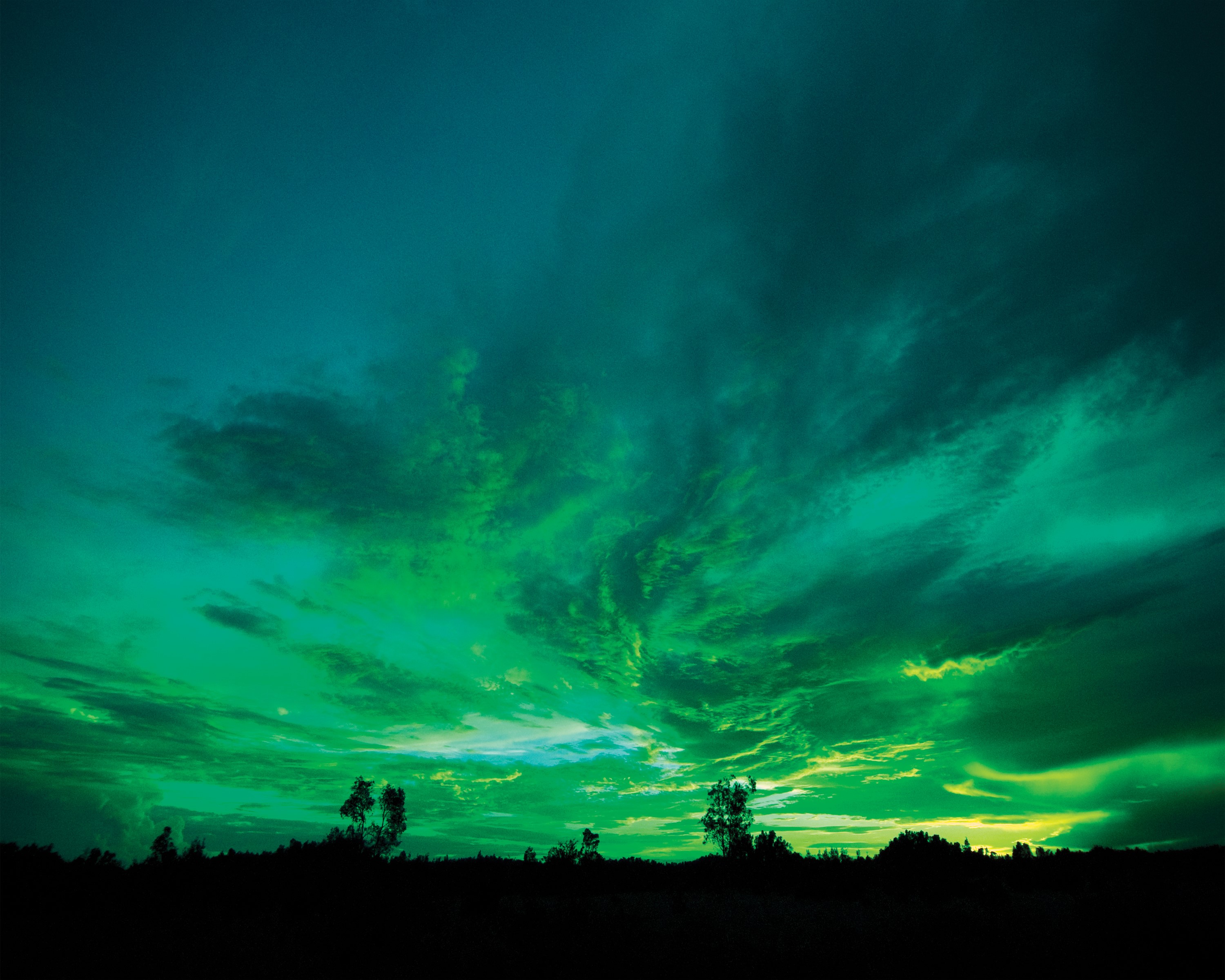landscape, sunset, green, HD Wallpaper