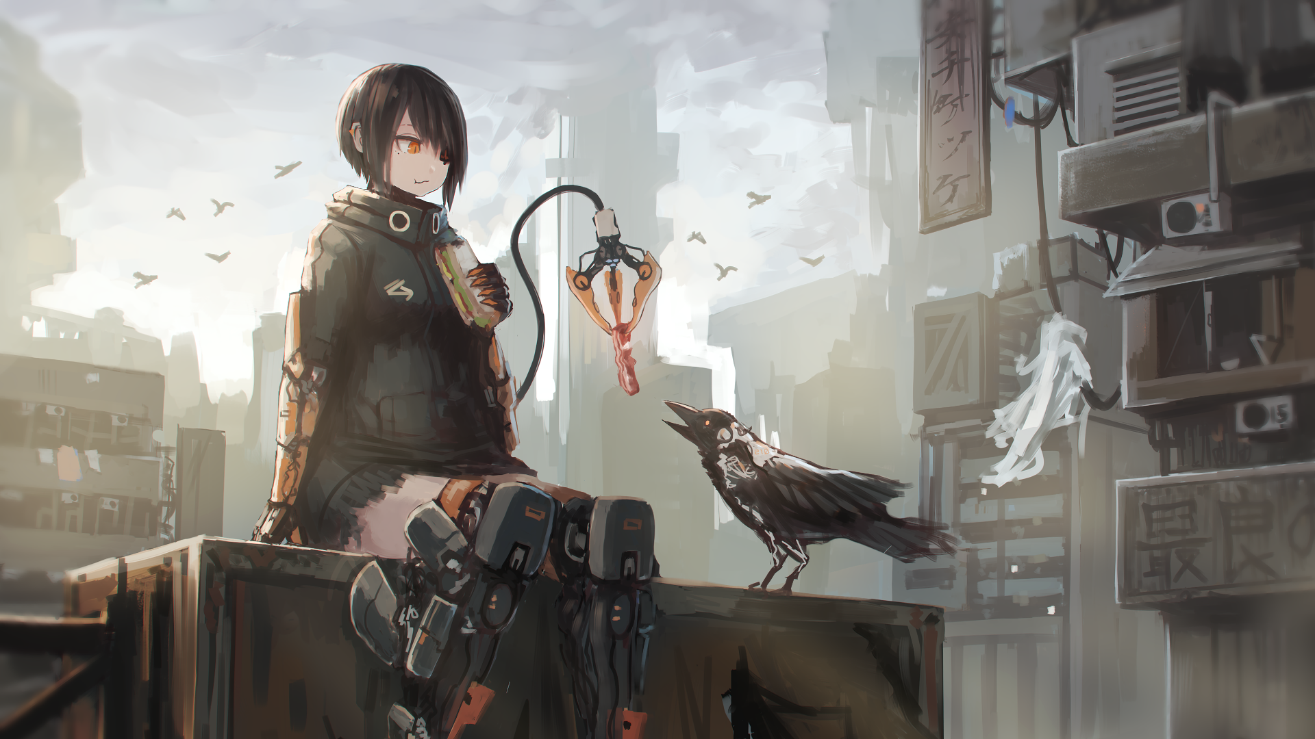anime, anime girls, cyberpunk, HD Wallpaper