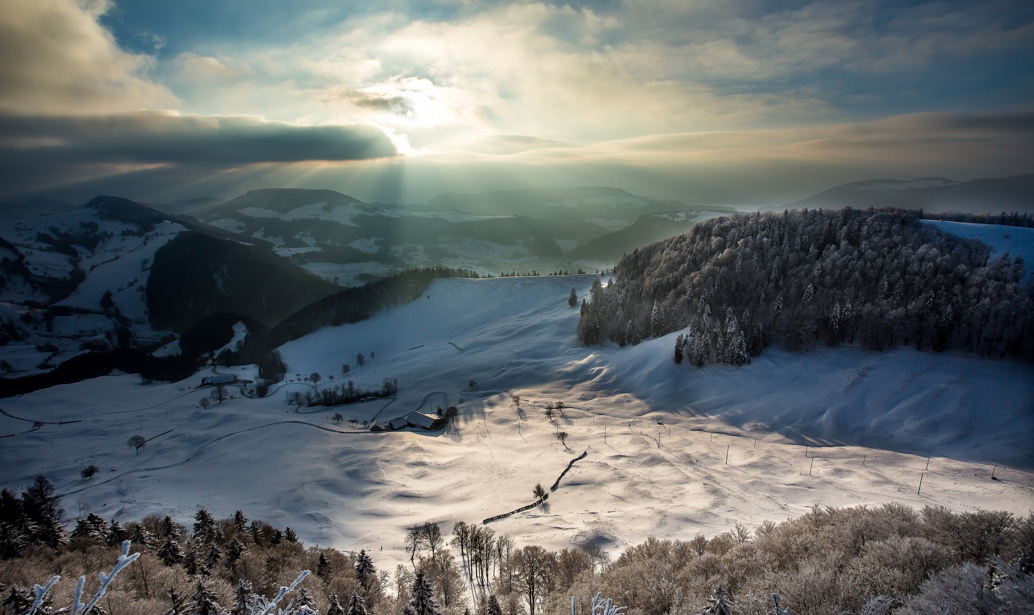 mountains, nature, panorama, winter, HD Wallpaper