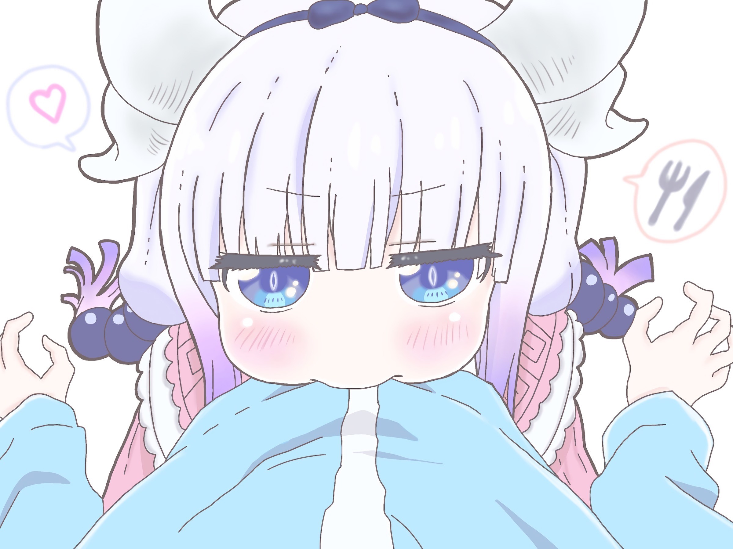anime, anime girls, Kobayashi-san Chi no Maid Dragon, Kanna Kamui (Kobayashi-san Chi no Maid Dragon), film stills, fan art, white skin, white hair, artwork, blue eyes, HD Wallpaper