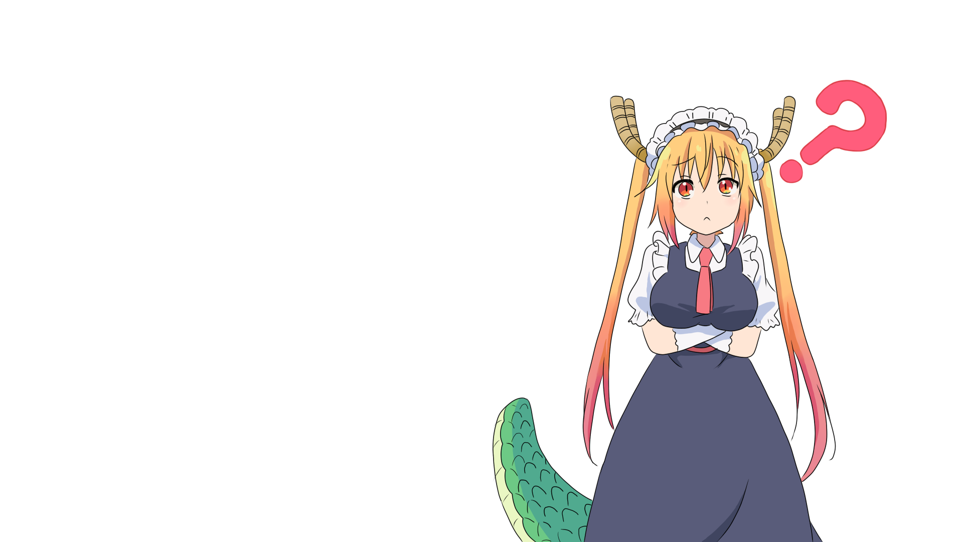 anime, anime girls, Kobayashi-san Chi no Maid Dragon, white background, Tohru (Kobayashi-san Chi no Maid Dragon), simple background, render, white skin, blonde, maid, maid outfit, HD Wallpaper