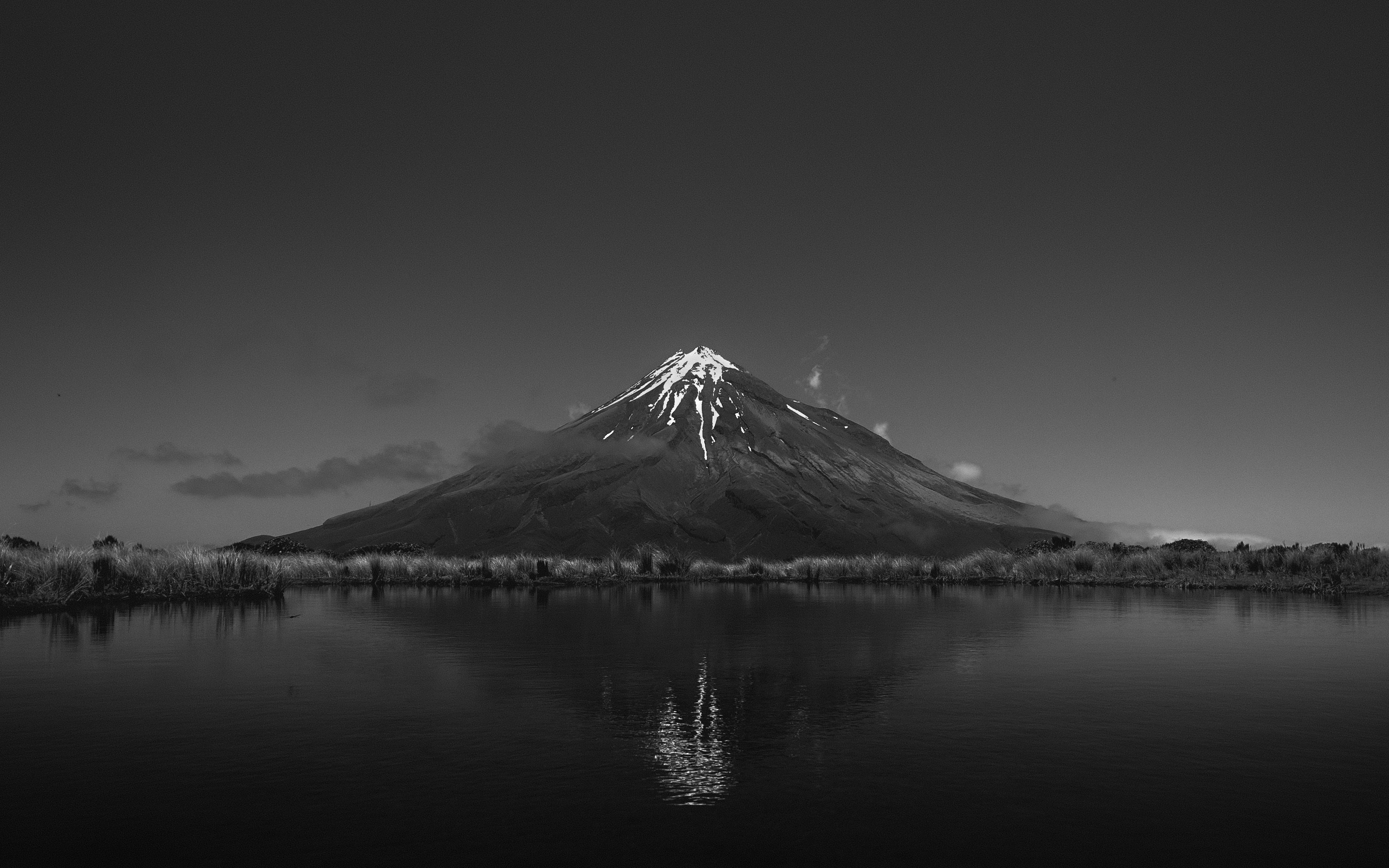 landscape, snow, reflection, monochrome, mountains, nature, water, HD Wallpaper