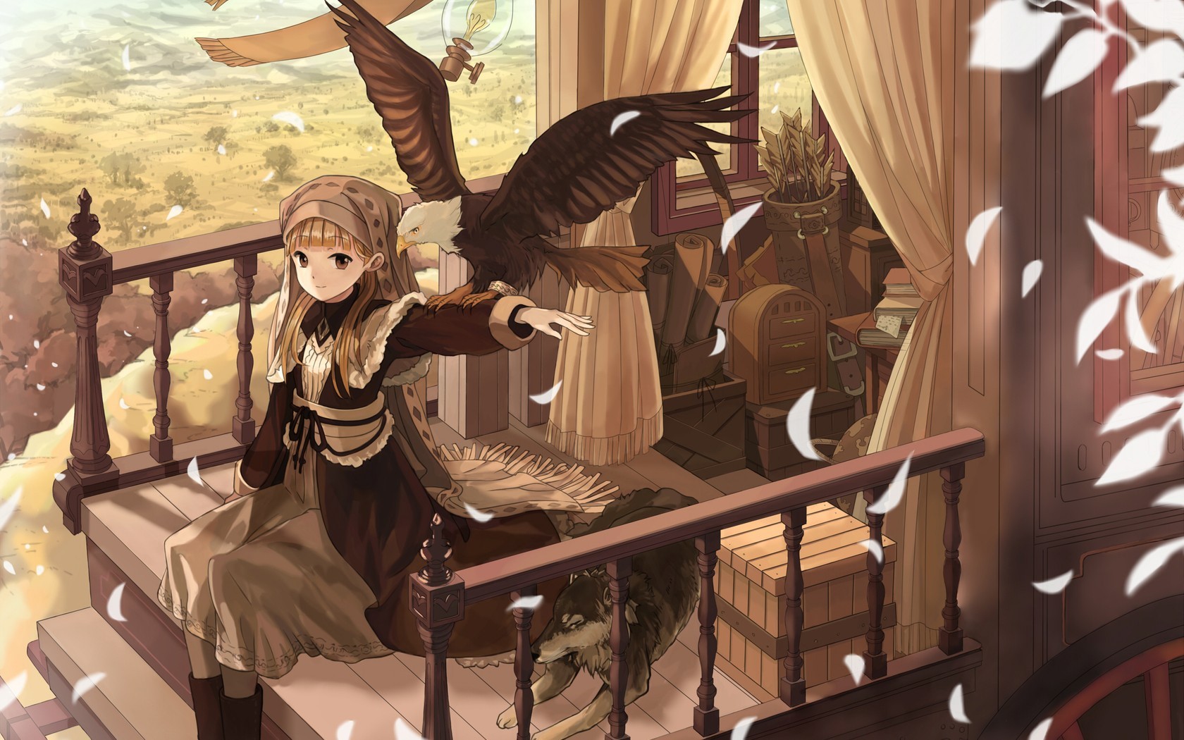 anime, anime girls, eagle, HD Wallpaper