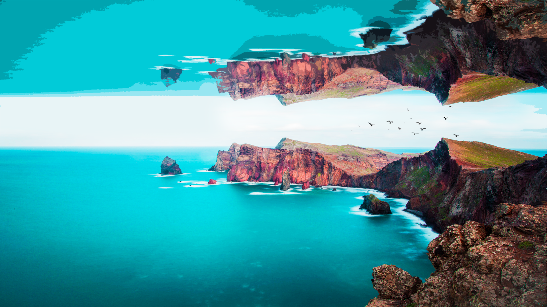 landscape, sea, cyan, artwork, HD Wallpaper