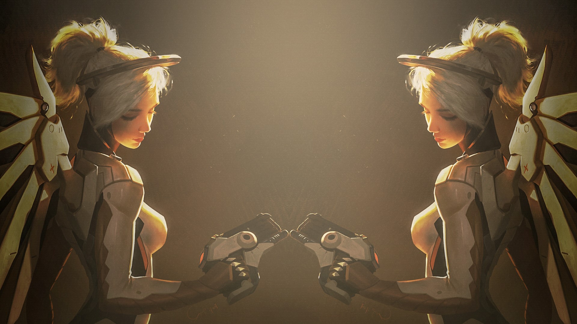 video games, Mercy, Mercy (Overwatch), Overwatch, blonde, artwork, digital art, HD Wallpaper