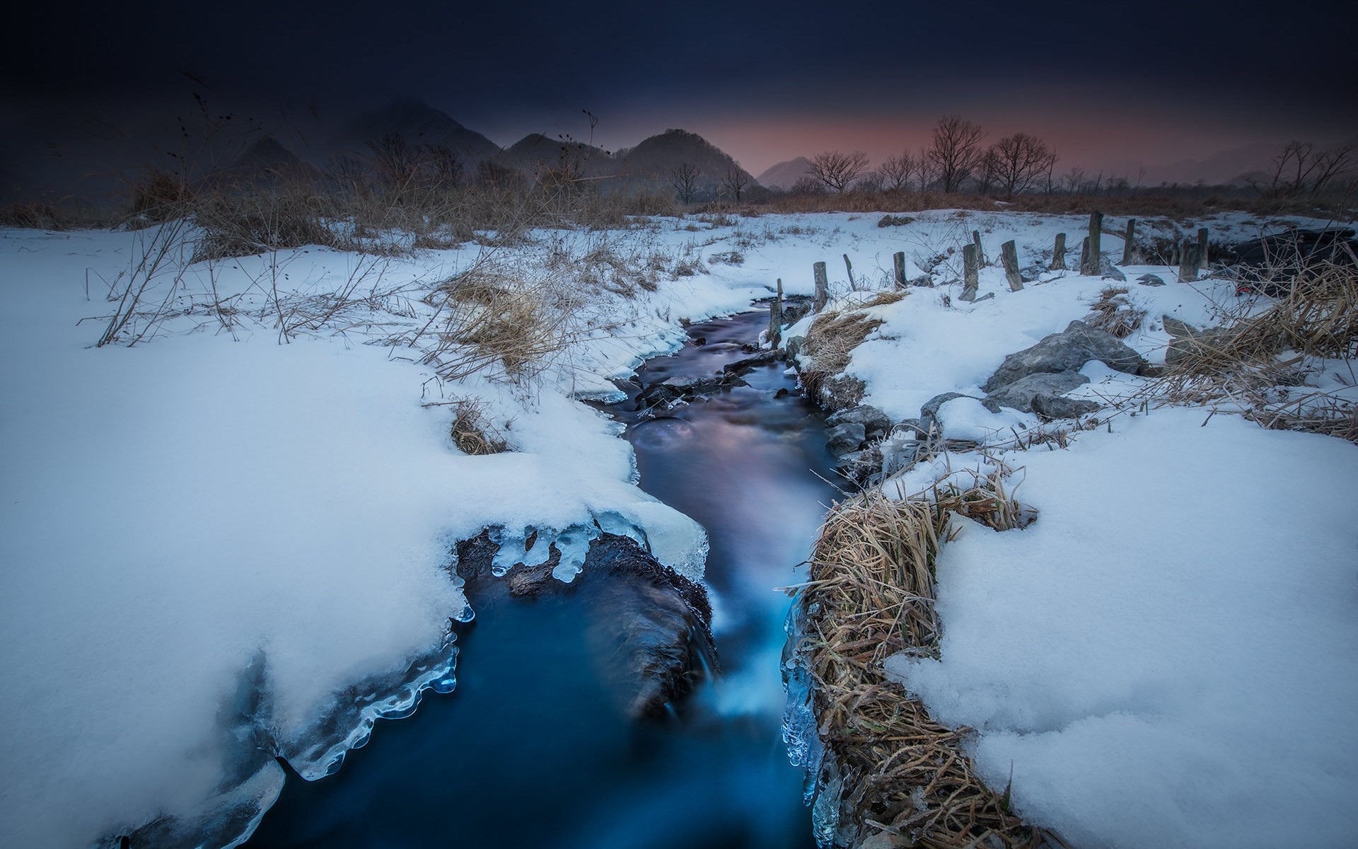 dark, water, landscape, nature, winter, snow, HD Wallpaper