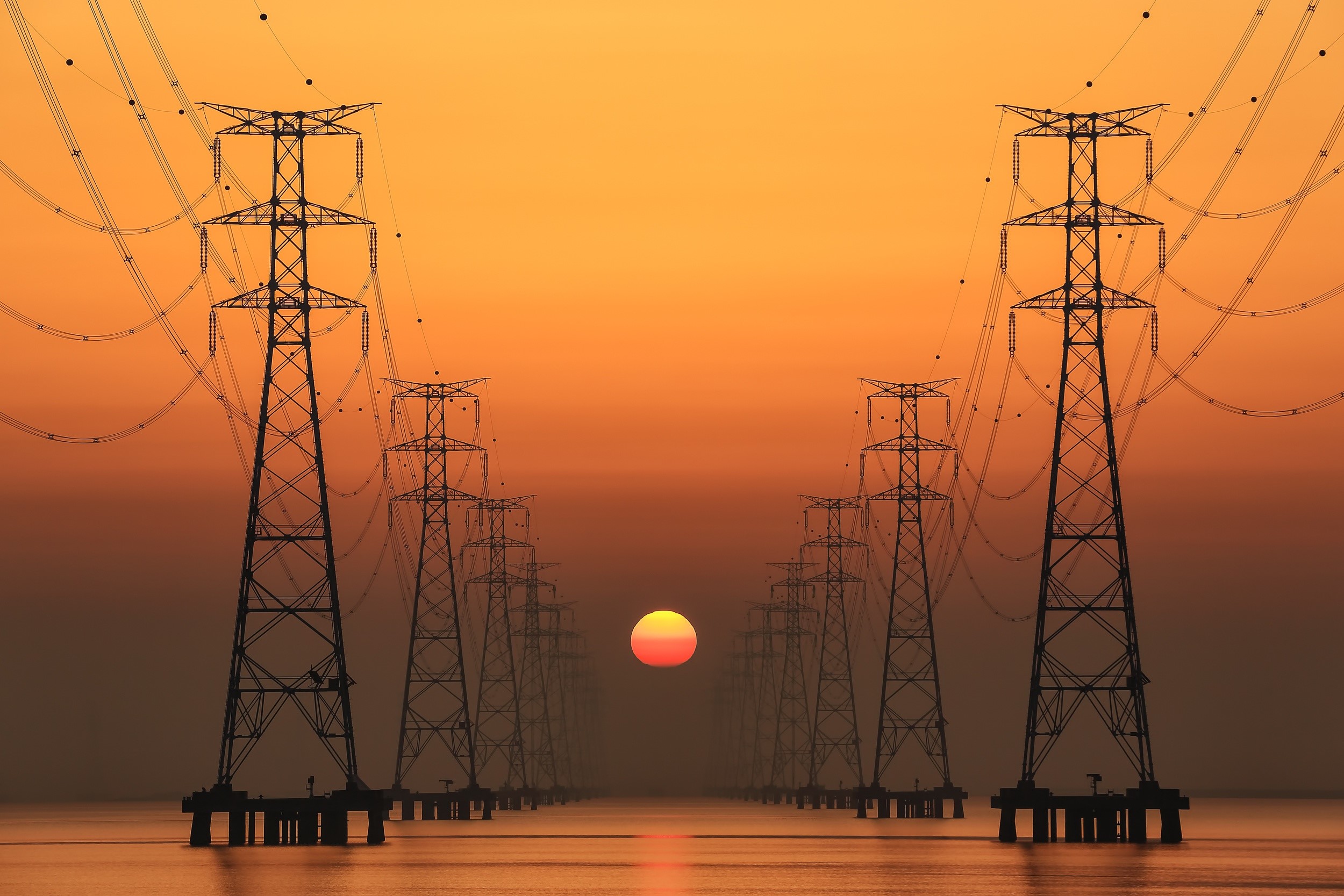 power lines, Sun, sky, HD Wallpaper