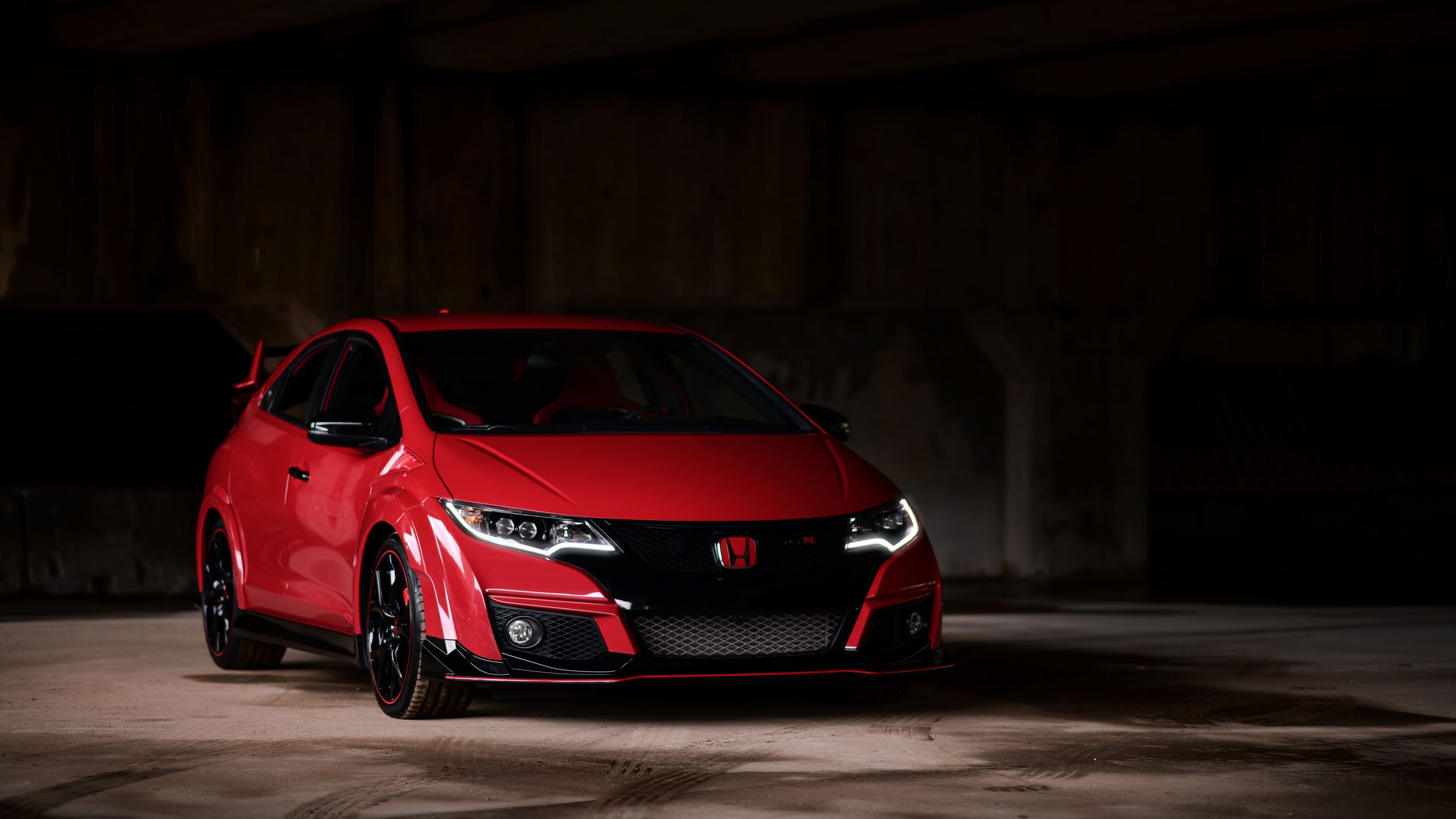 honda fk2, honda, car, red, front view, parking, dark, 4k, HD Wallpaper