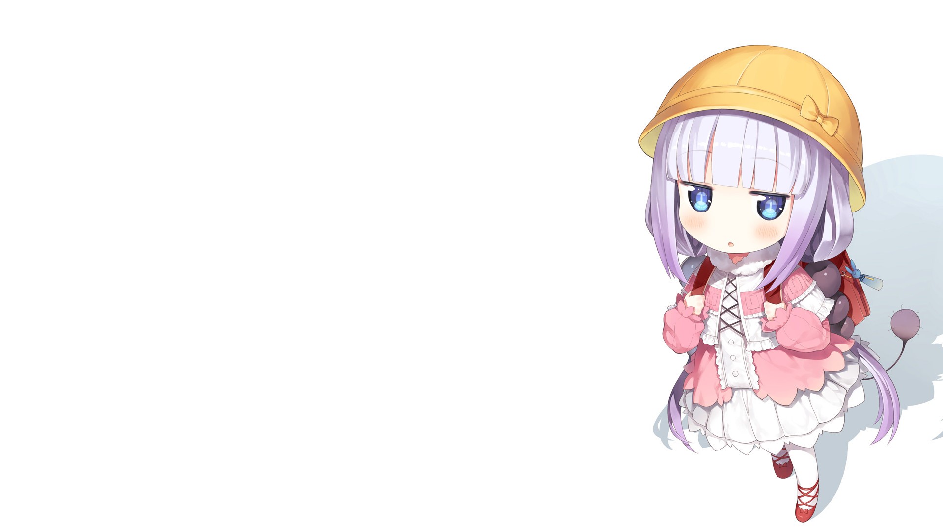 anime, anime girls, simple background, blue eyes, Kanna Kamui (Kobayashi-san Chi no Maid Dragon), Kobayashi-san Chi no Maid Dragon, white dress, white hair, white skin, school uniform, white background, white, HD Wallpaper