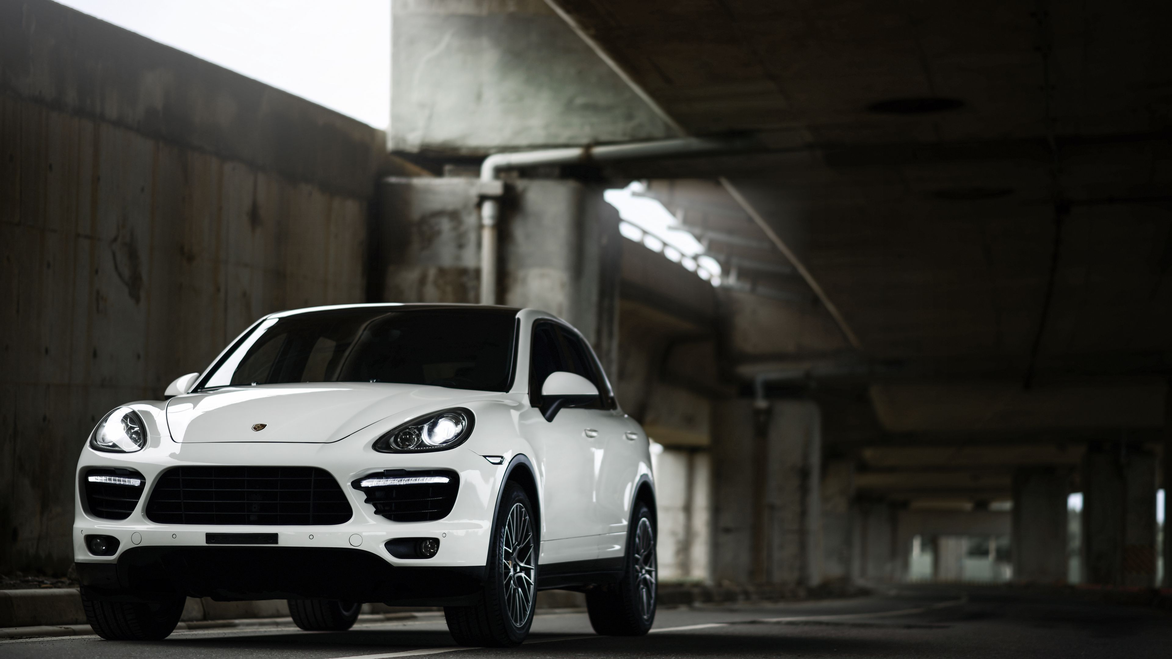 porsche cayenne, porsche, car, white, front view, 4k, HD Wallpaper