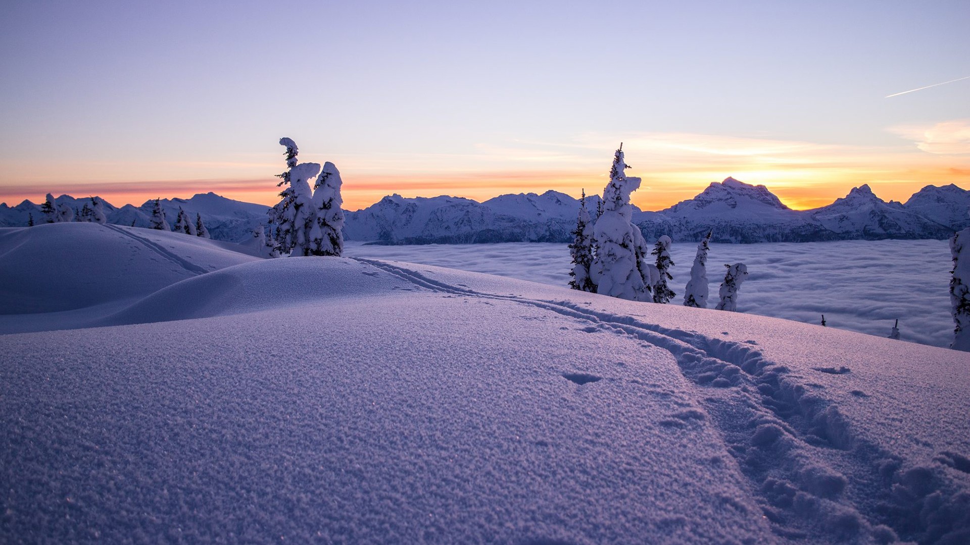 photography, snow, sunset, winter, HD Wallpaper