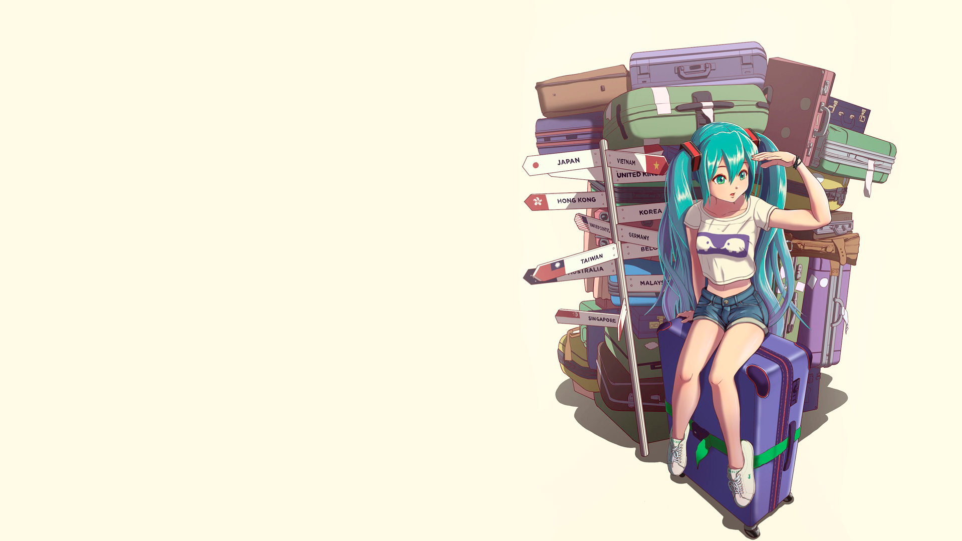 Hatsune Miku, anime, manga, anime girls, simple background, traveller, turquoise hair, Vocaloid, HD Wallpaper